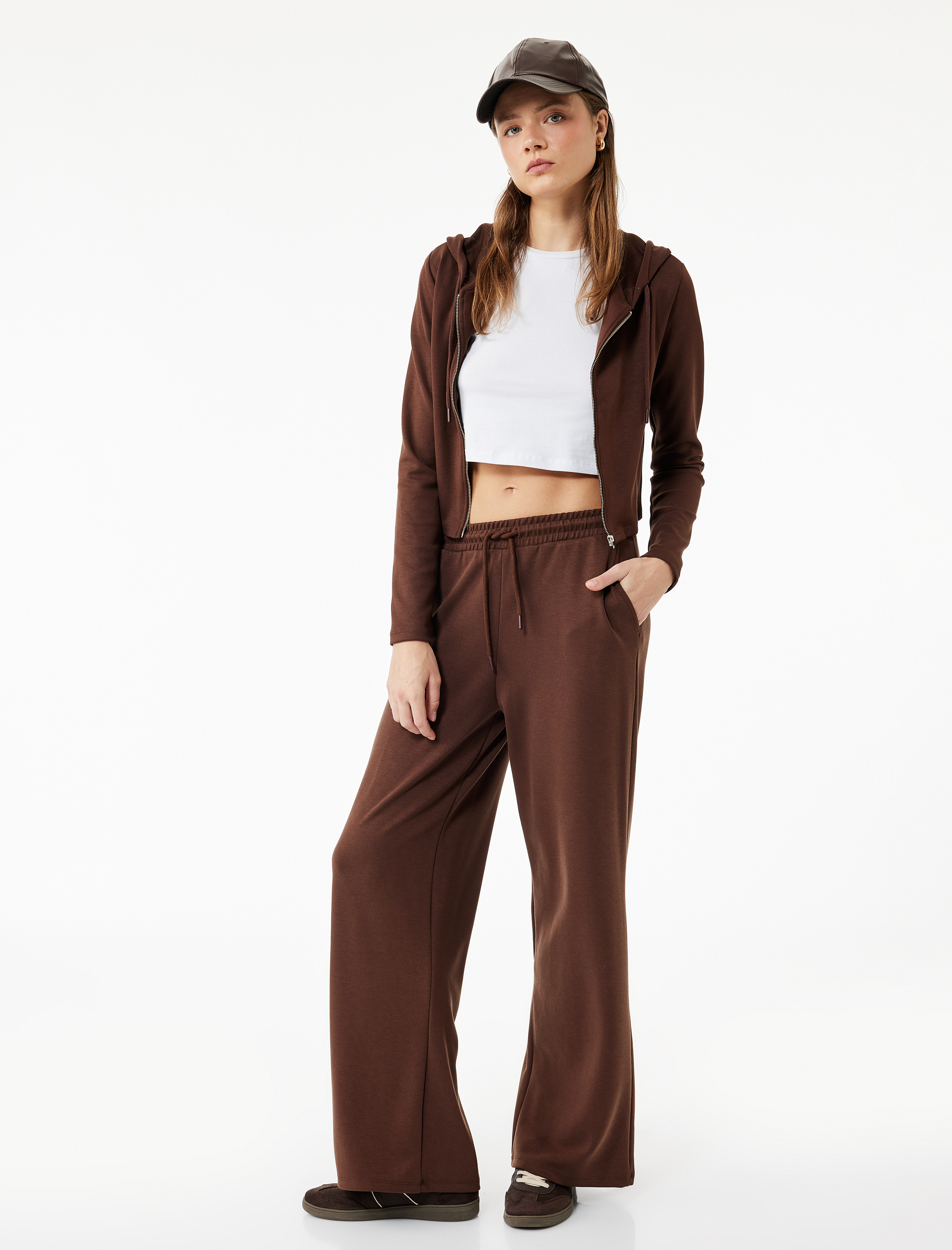   Cepli Rahat Kalıp Beli Bağcıklı Modal Karışımlı Geniş Paça Eşofman Altı