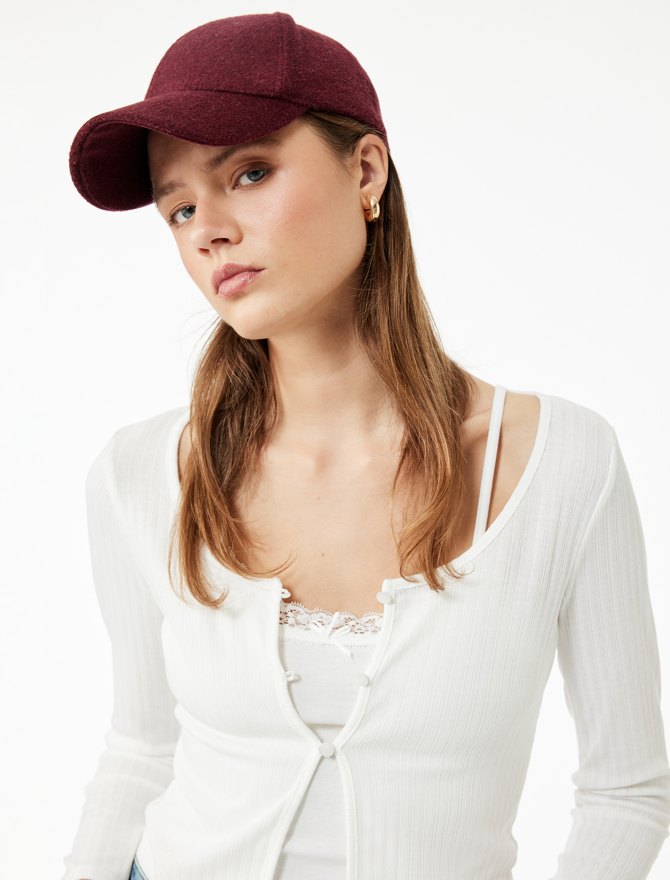   Slim Fit Bisiklet Yaka Atlet Detaylı Dantelli Fitilli Uzun Kollu Tişört