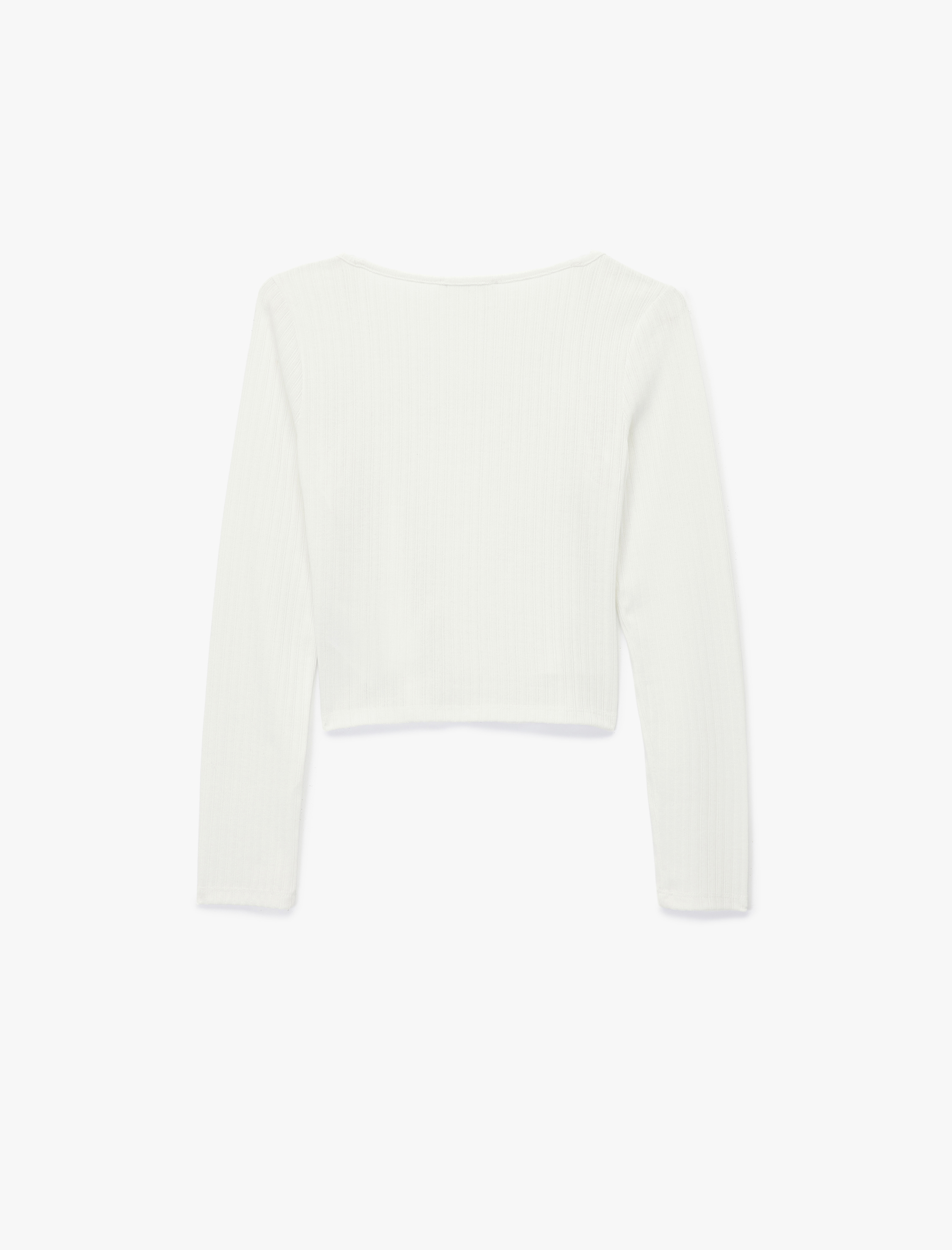   Slim Fit Bisiklet Yaka Atlet Detaylı Dantelli Fitilli Uzun Kollu Tişört