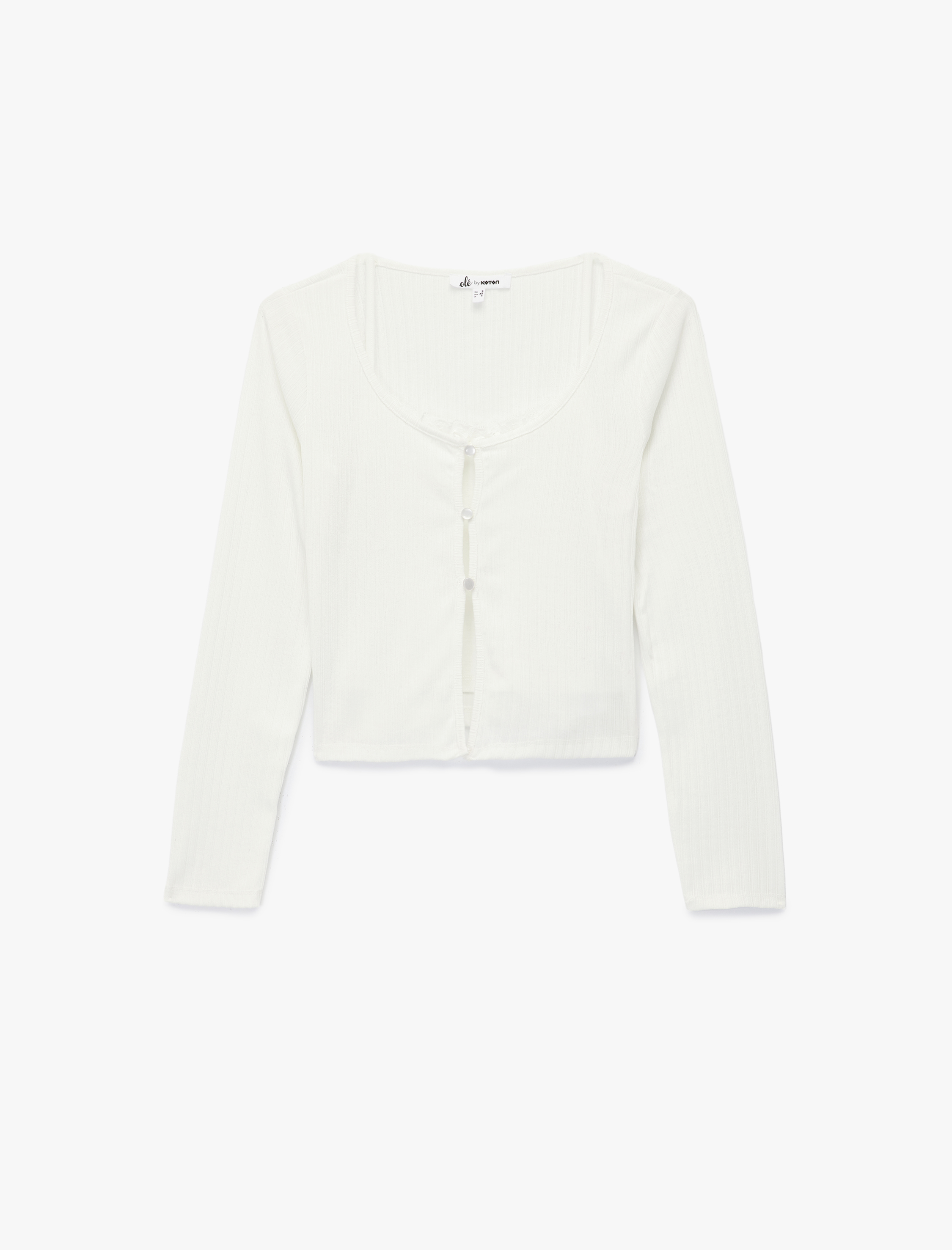   Slim Fit Bisiklet Yaka Atlet Detaylı Dantelli Fitilli Uzun Kollu Tişört