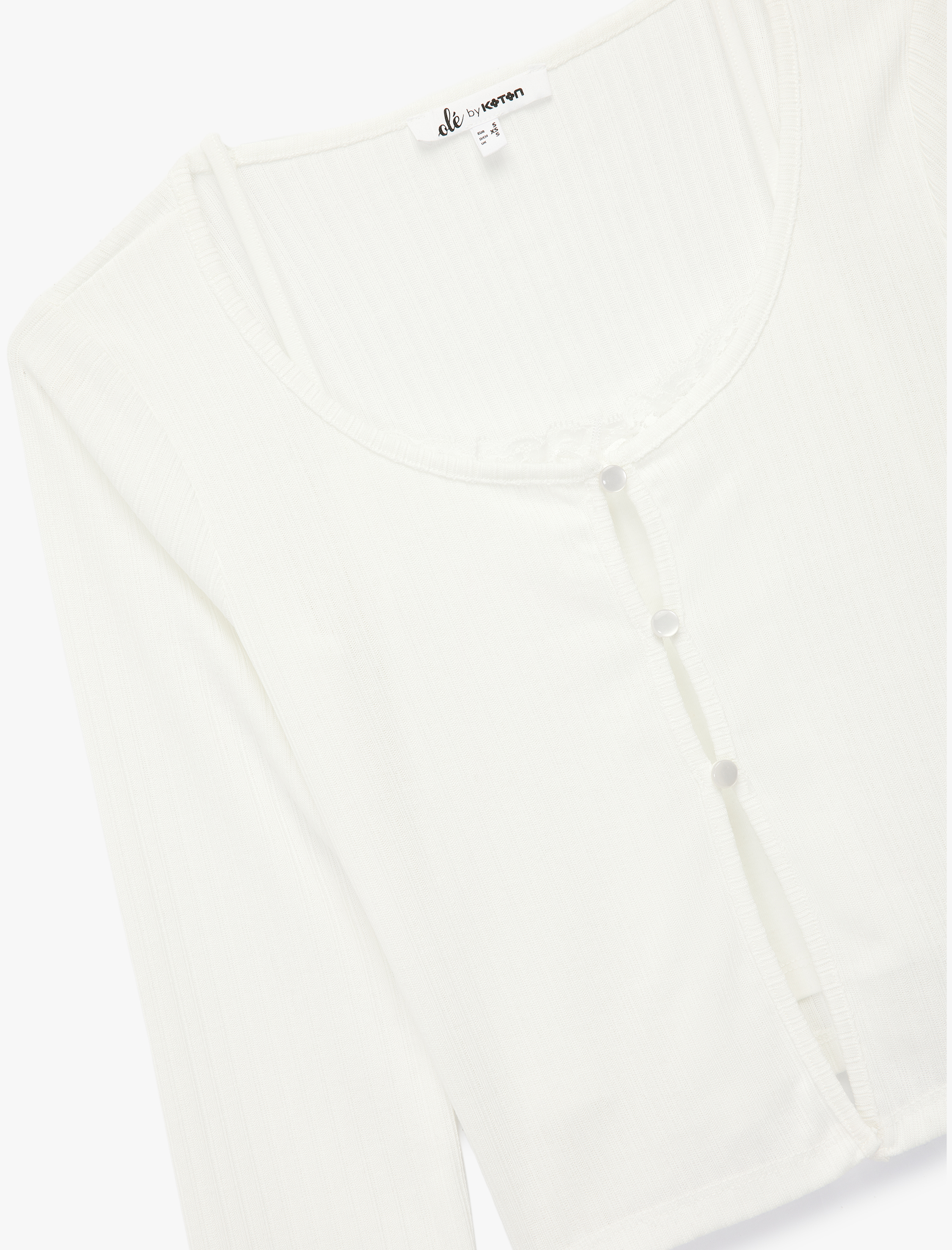   Slim Fit Bisiklet Yaka Atlet Detaylı Dantelli Fitilli Uzun Kollu Tişört