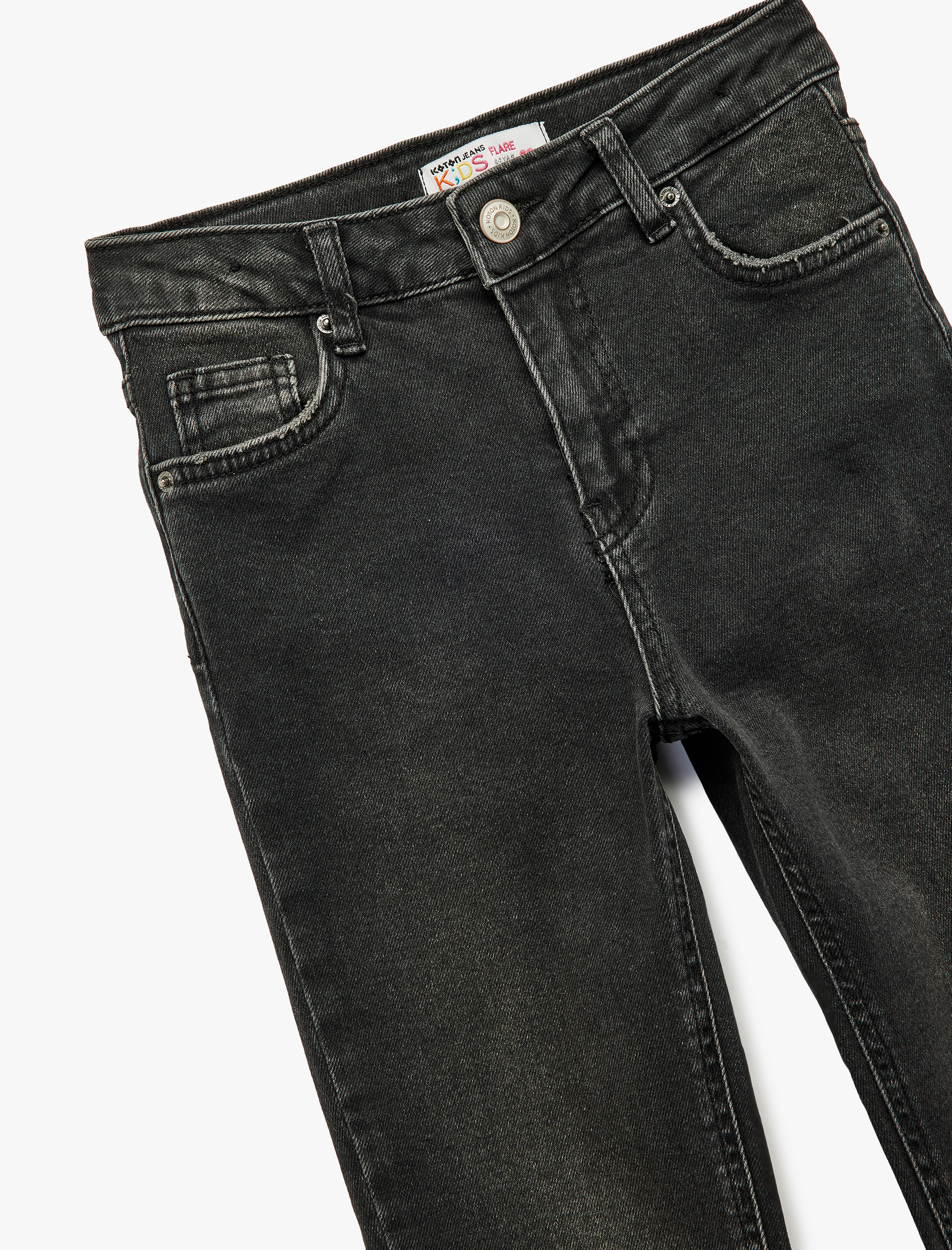 Kız Çocuk Yüksek Bel Slim Fit Pamuklu İspanyol Paça Denim Pantolon