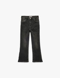 Yüksek Bel Slim Fit Pamuklu İspanyol Paça Denim Pantolon
