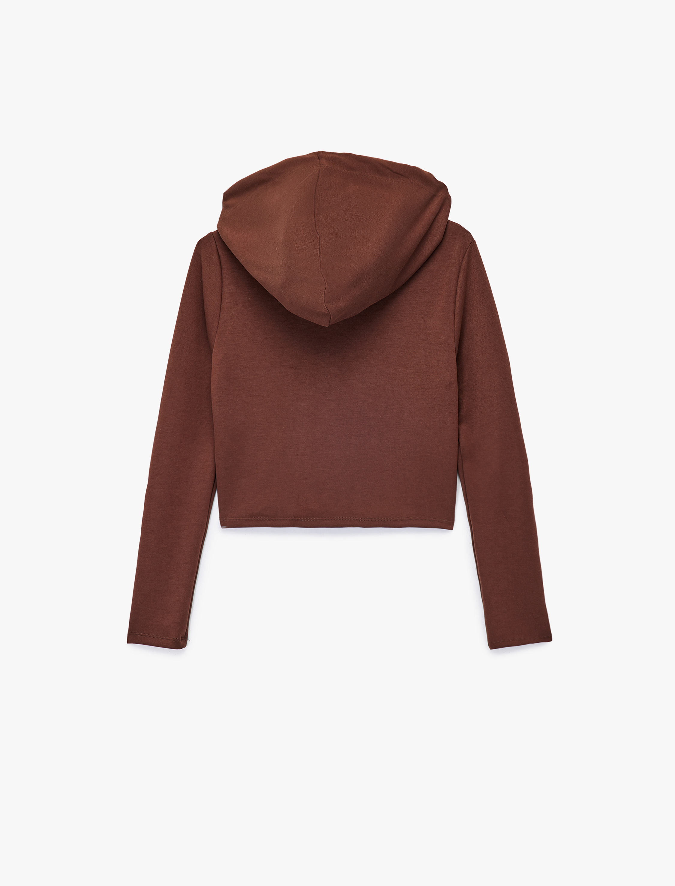   Kapüşonlu Fermuarlı Uzun Kollu Modal Karışımlı Crop Sweatshirt