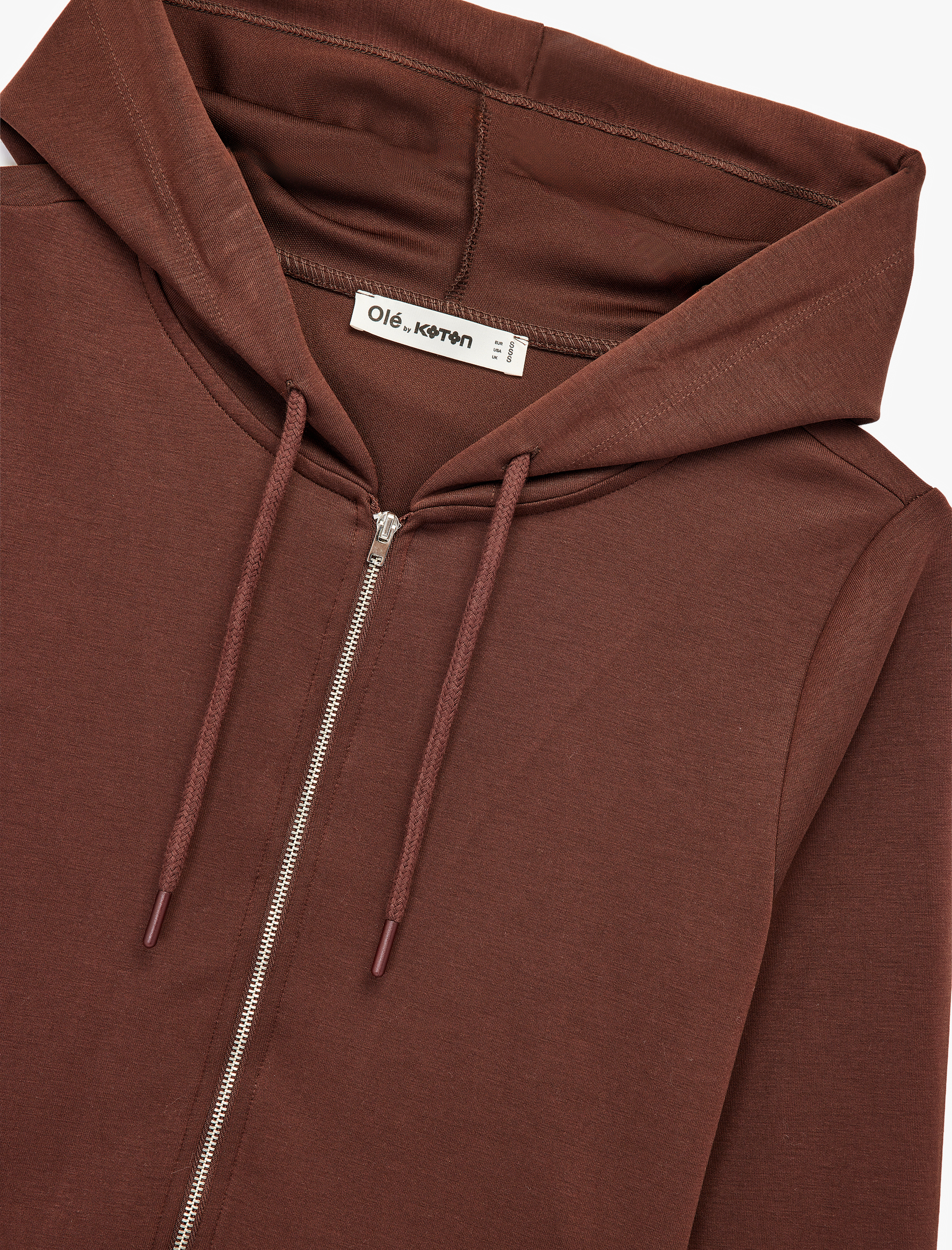   Kapüşonlu Fermuarlı Uzun Kollu Modal Karışımlı Crop Sweatshirt