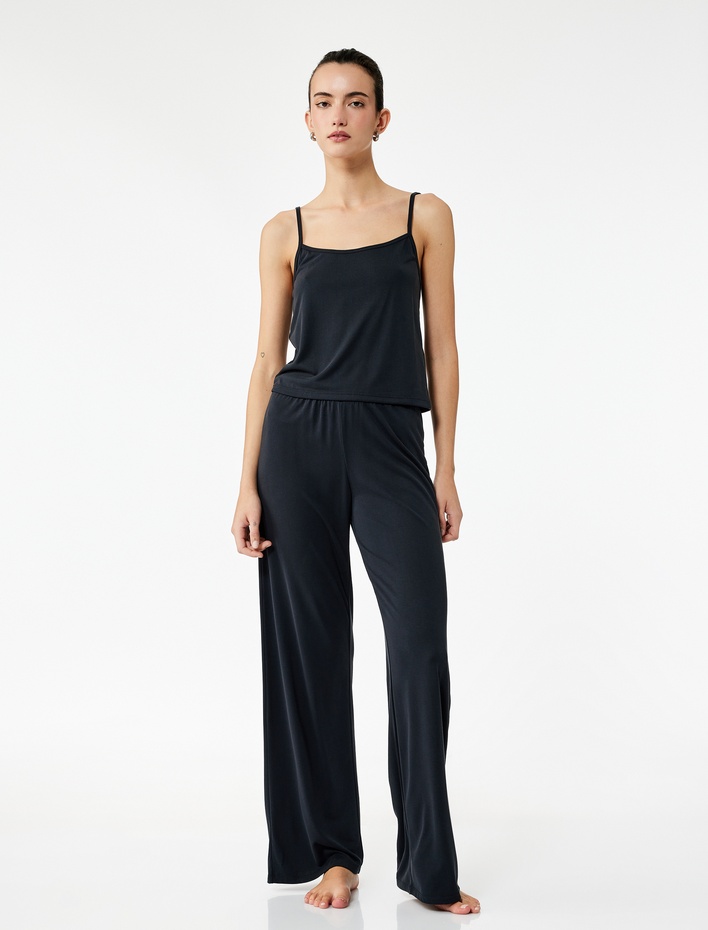  Modal Kumaş İnce Askılı Crop Pijama Üstü