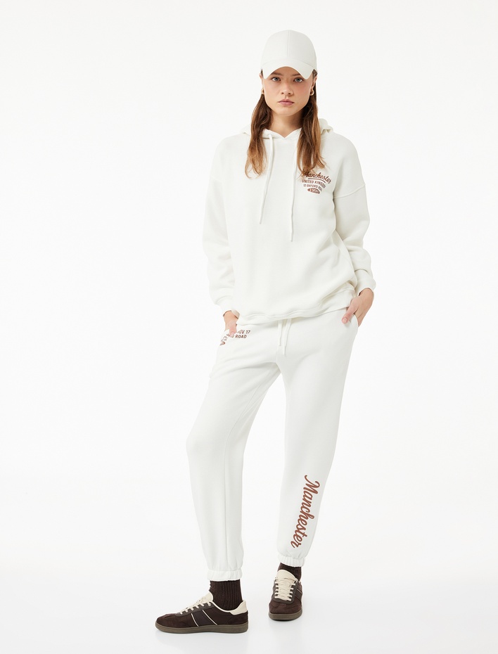  Üç İplik Şardonlu Arkası Baskılı Kapüşonlu Oversize Sweatshirt