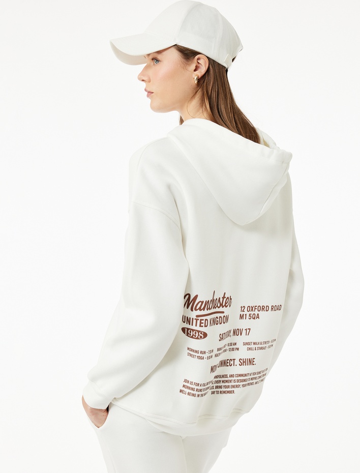  Üç İplik Şardonlu Arkası Baskılı Kapüşonlu Oversize Sweatshirt