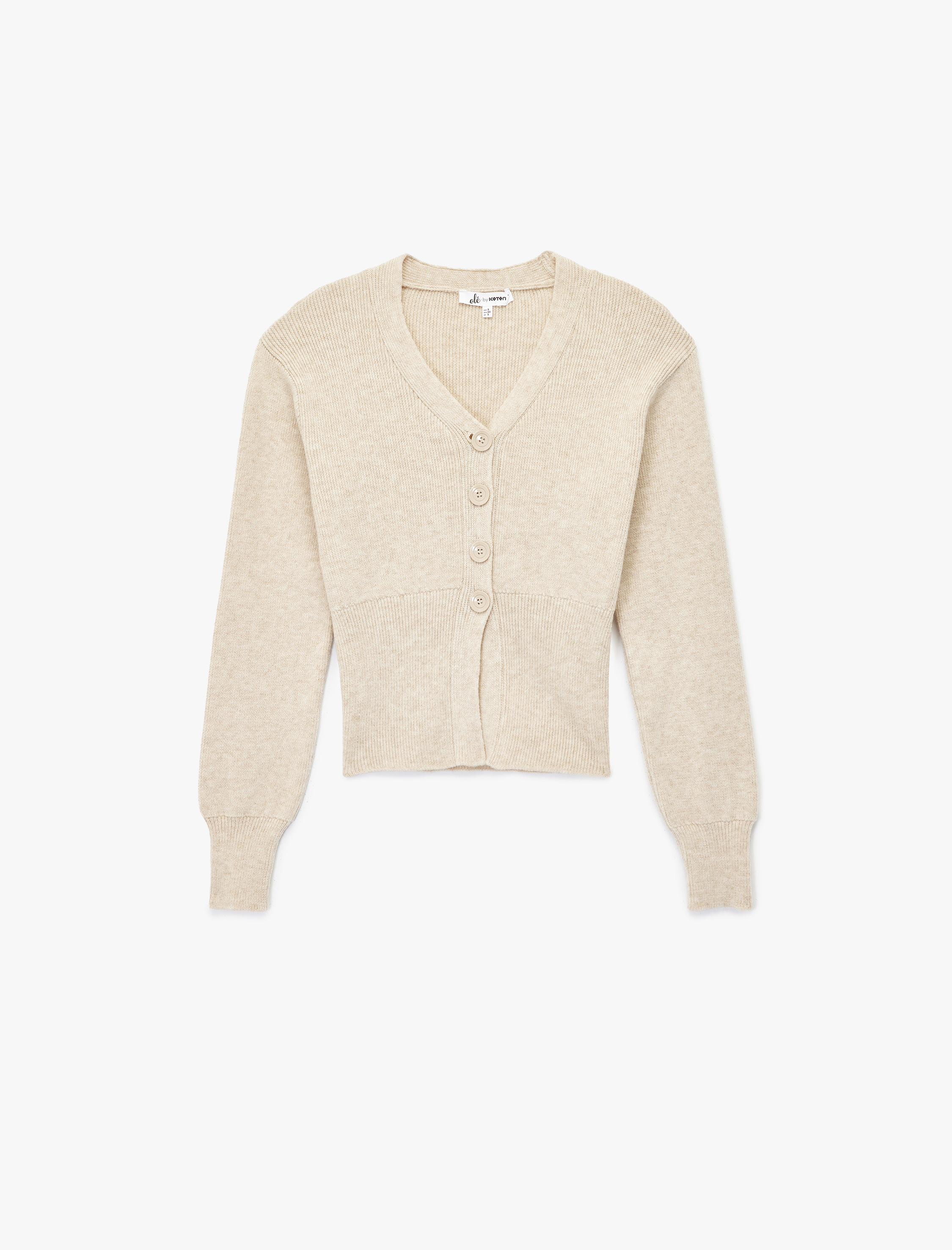   Düğmeli V Yaka Uzun Kollu Triko Hırka