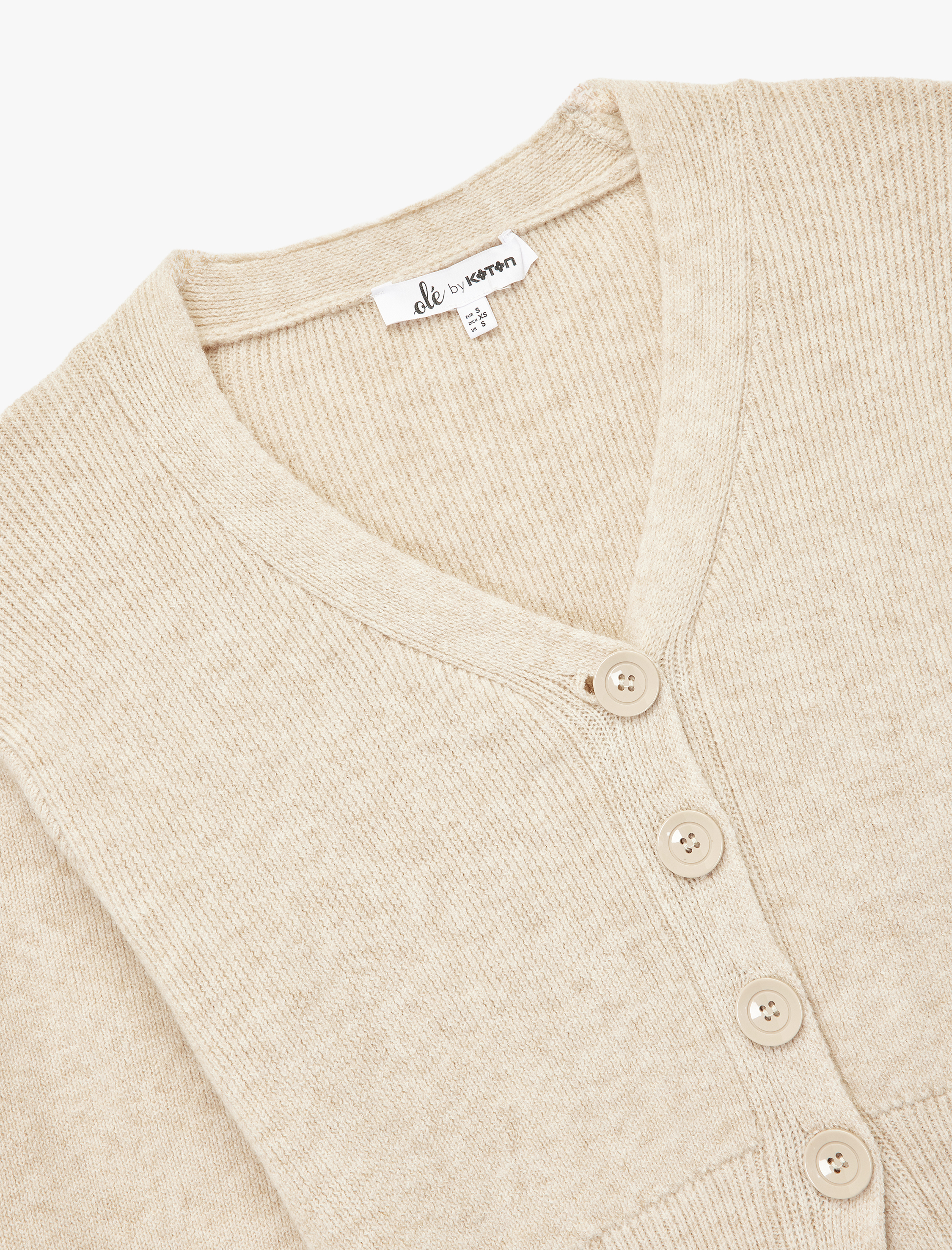   Düğmeli V Yaka Uzun Kollu Triko Hırka