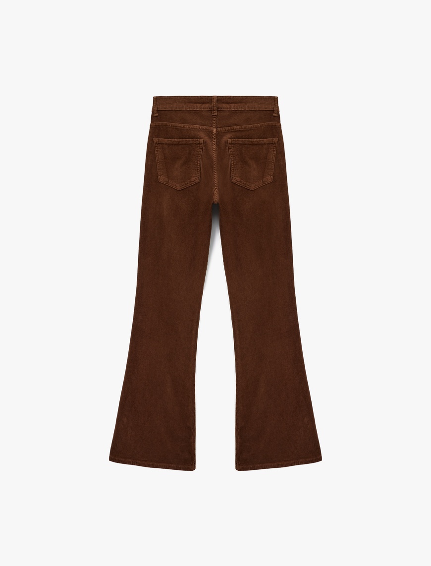   Dar Kesim Düğmeli Cepli İspanyol Paça Kadife Pantolon - Flare Jeans