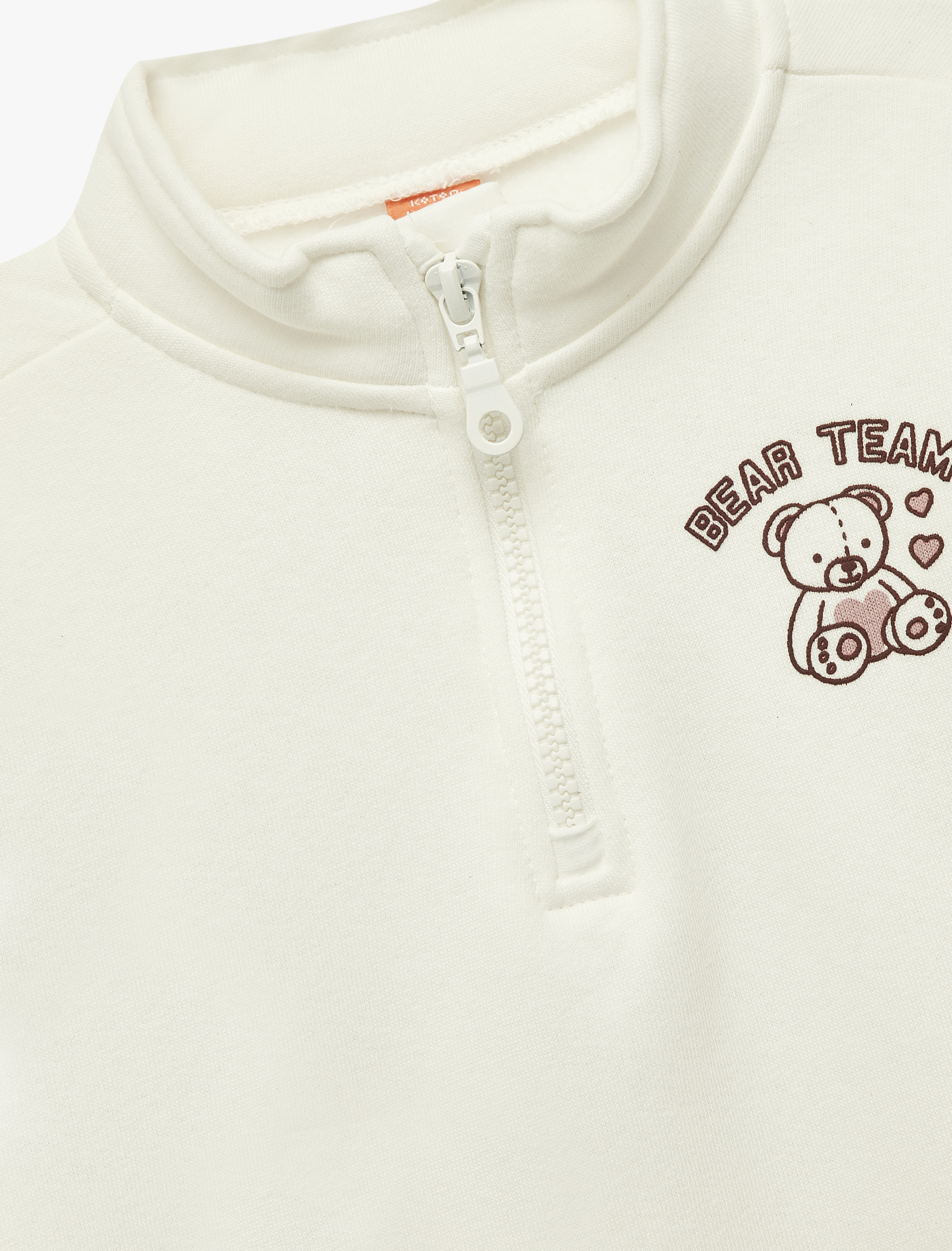  Kız Bebek Uzun Kollu Şardonlu Yarım Fermuarlı Ayıcık Baskılı Sweatshirt