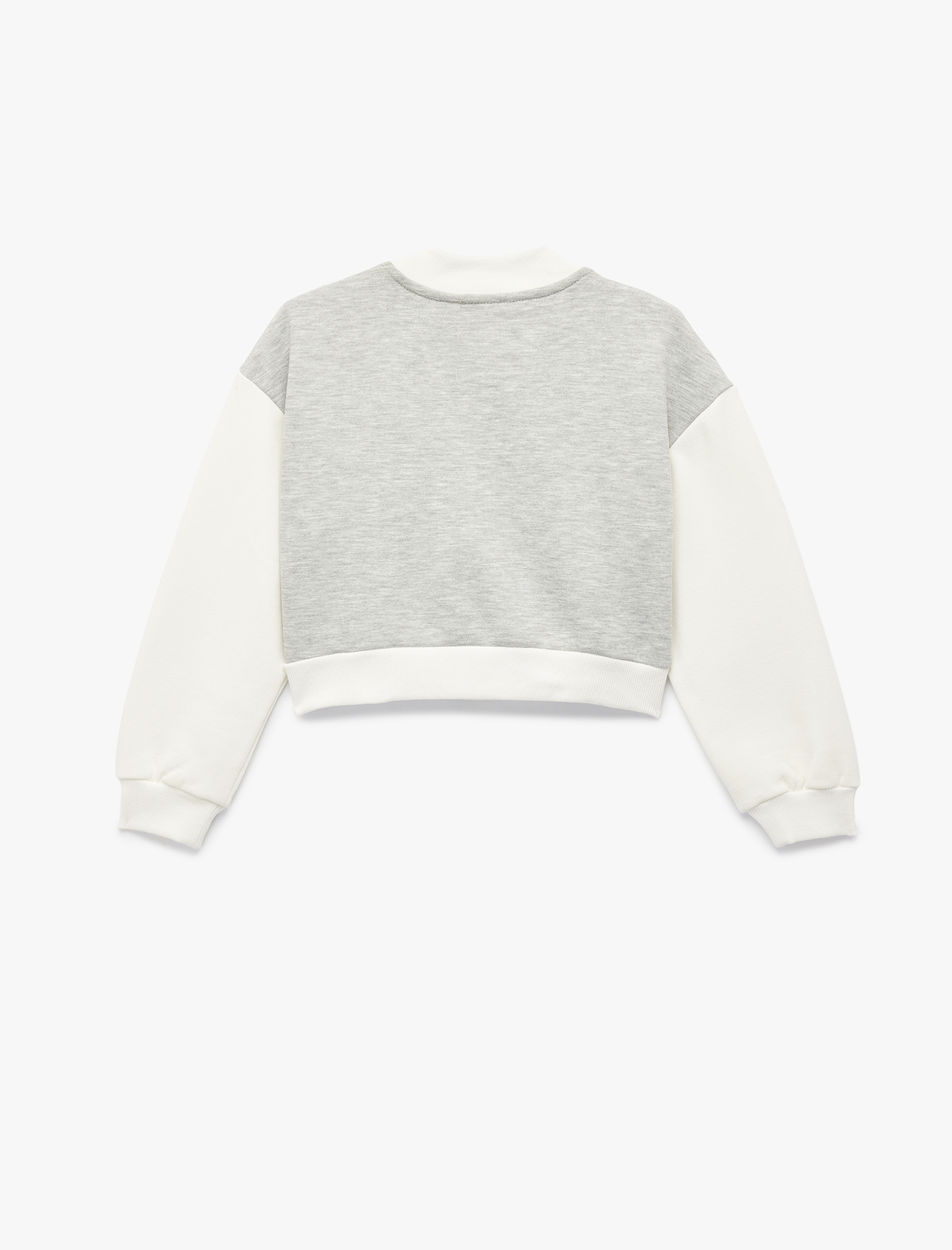  Kız Çocuk Düğmeli Baskılı Uzun Kollu Yuvarlak Yaka Crop Kolej Ceket