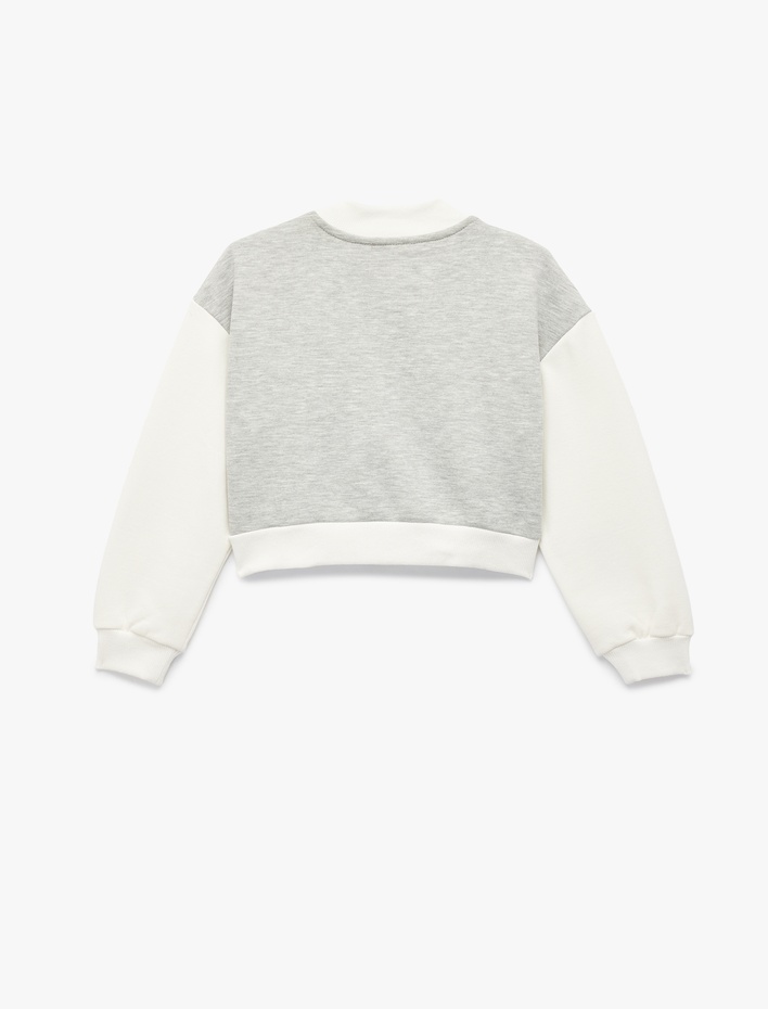 Kız Çocuk Düğmeli Baskılı Uzun Kollu Yuvarlak Yaka Crop Kolej Ceket