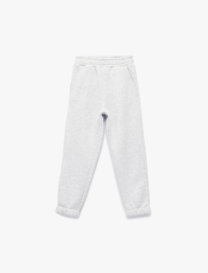 Kız Çocuk Şardonlu Beli Lastikli Baskılı Basic Jogger Eşofman Altı