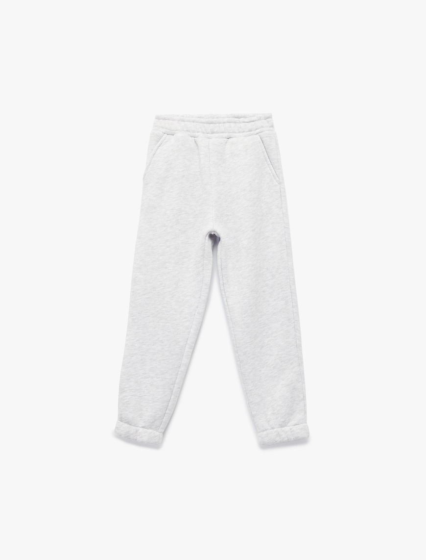  Kız Çocuk Şardonlu Beli Lastikli Baskılı Basic Jogger Eşofman Altı