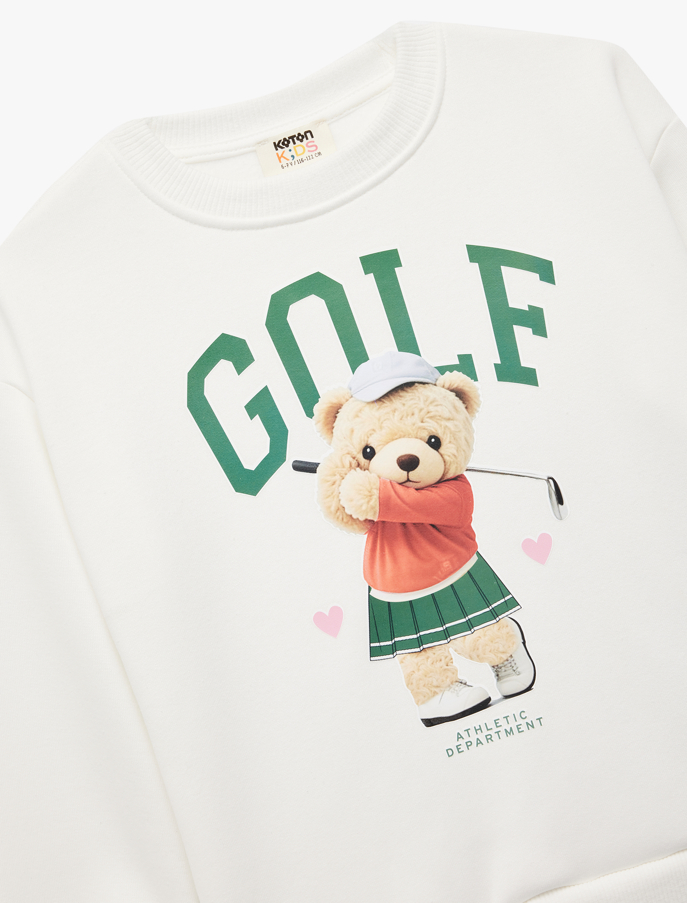  Kız Çocuk Pamuklu Ayıcık Baskılı Uzun Kollu Bisiklet Yaka Şardonlu Sweatshirt