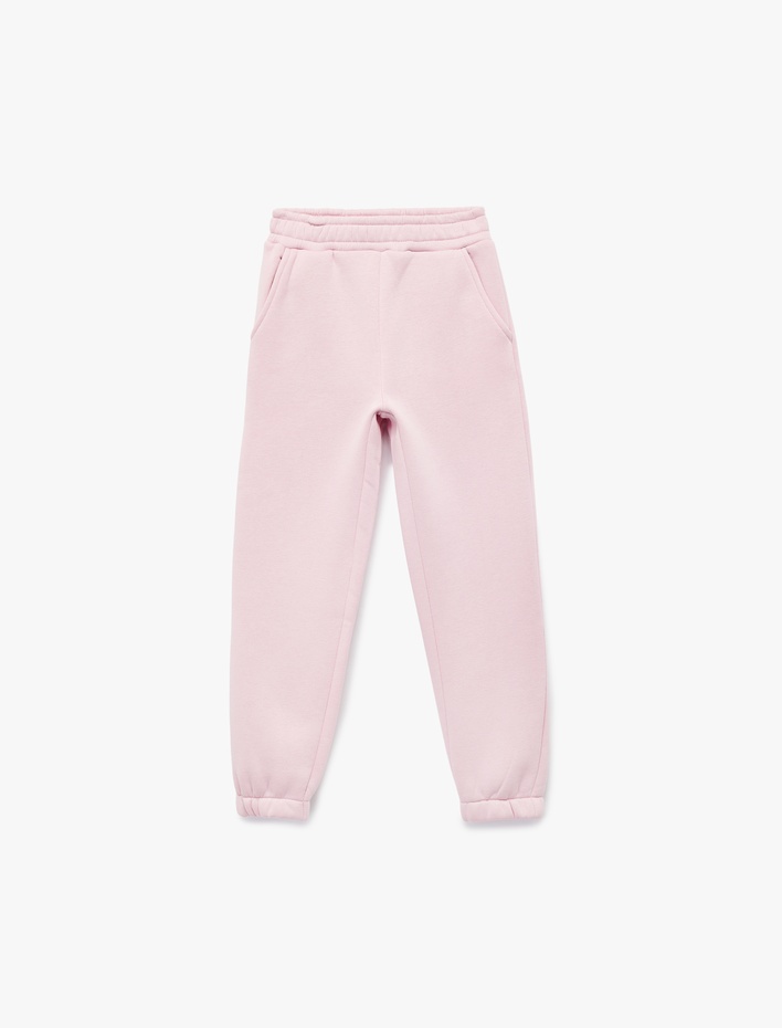 Kız Çocuk Şardonlu Beli Lastikli Baskılı Basic Jogger Eşofman Altı