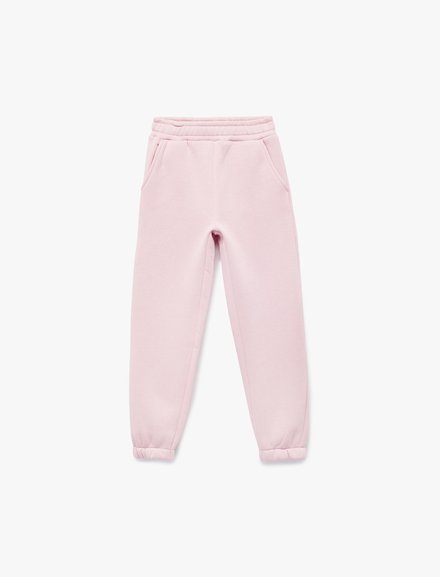  Kız Çocuk Şardonlu Beli Lastikli Baskılı Basic Jogger Eşofman Altı