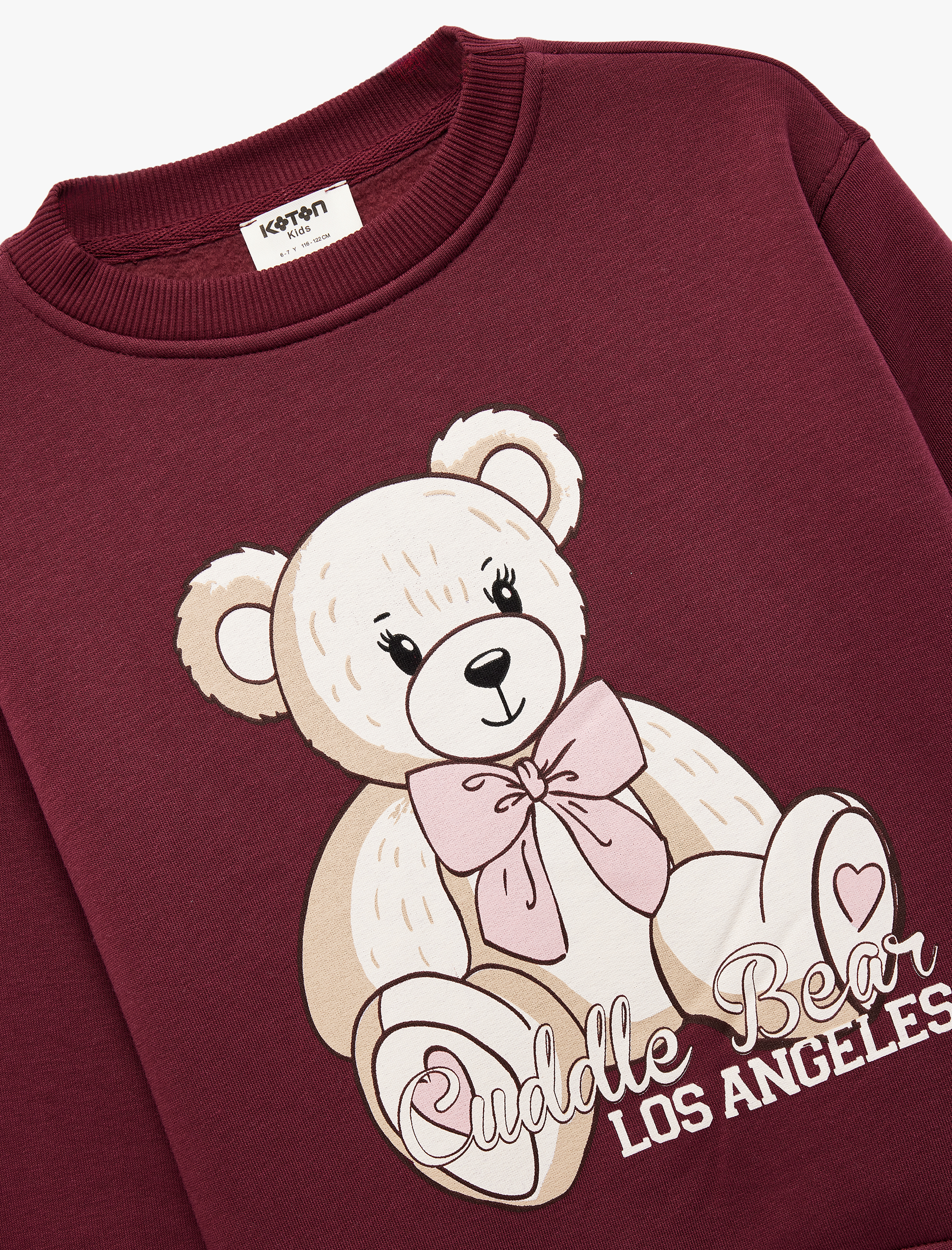  Kız Çocuk Ayıcık Baskılı Uzun Kollu Bisiklet Yaka Şardonlu Sweatshirt