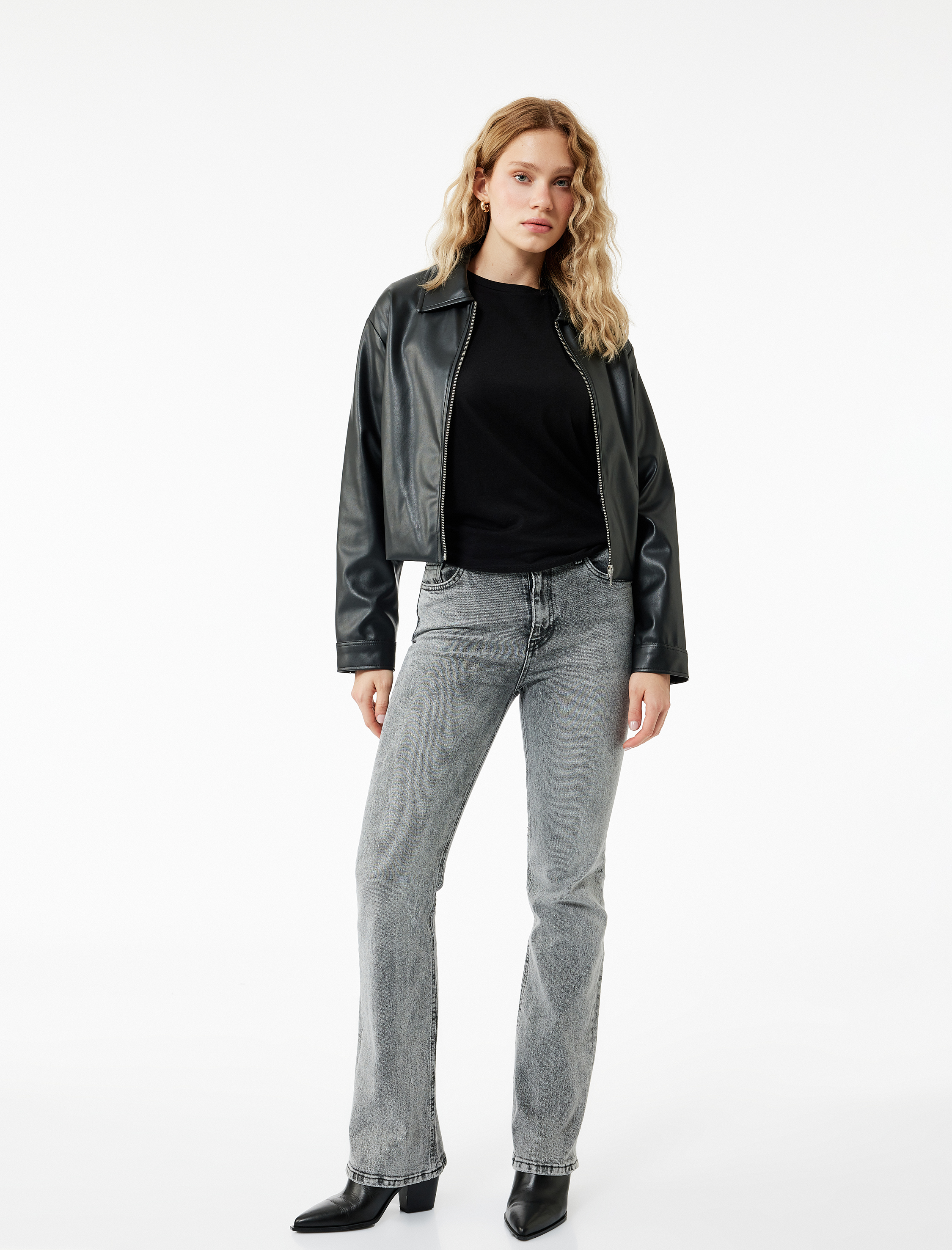   Pamuklu Dar Kalıp Yıkamalı İspanyol Paça Jean Pantolon - Flare Jeans