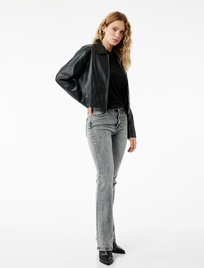  Pamuklu Dar Kalıp Yıkamalı İspanyol Paça Jean Pantolon - Flare Jeans