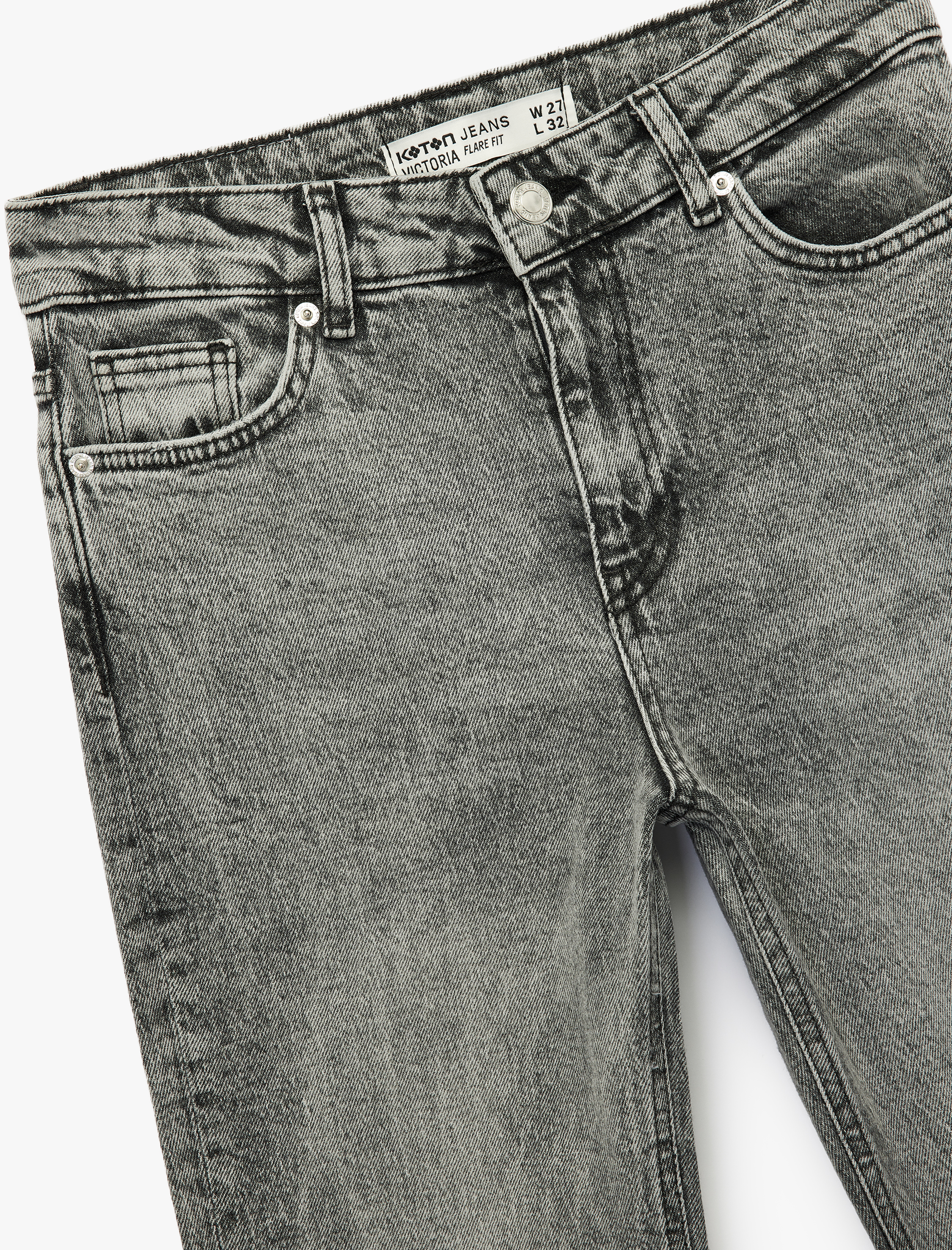   Pamuklu Dar Kalıp Yıkamalı İspanyol Paça Jean Pantolon - Flare Jeans