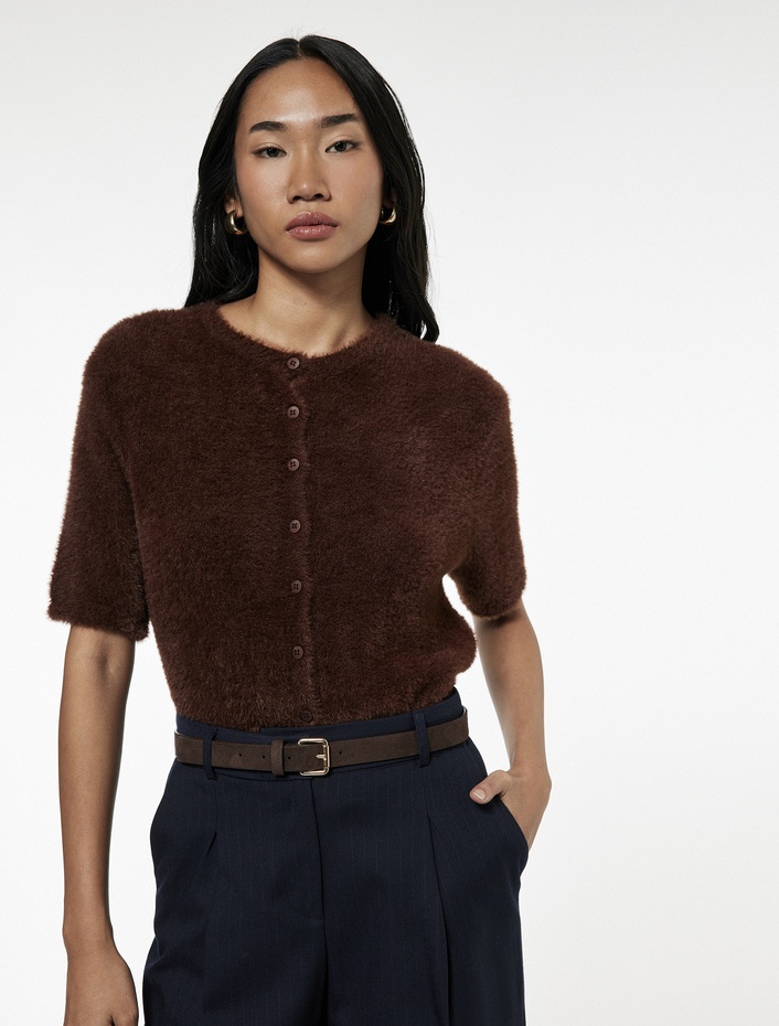  Kısa Kollu Bisiklet Yaka Peluş Triko Hırka