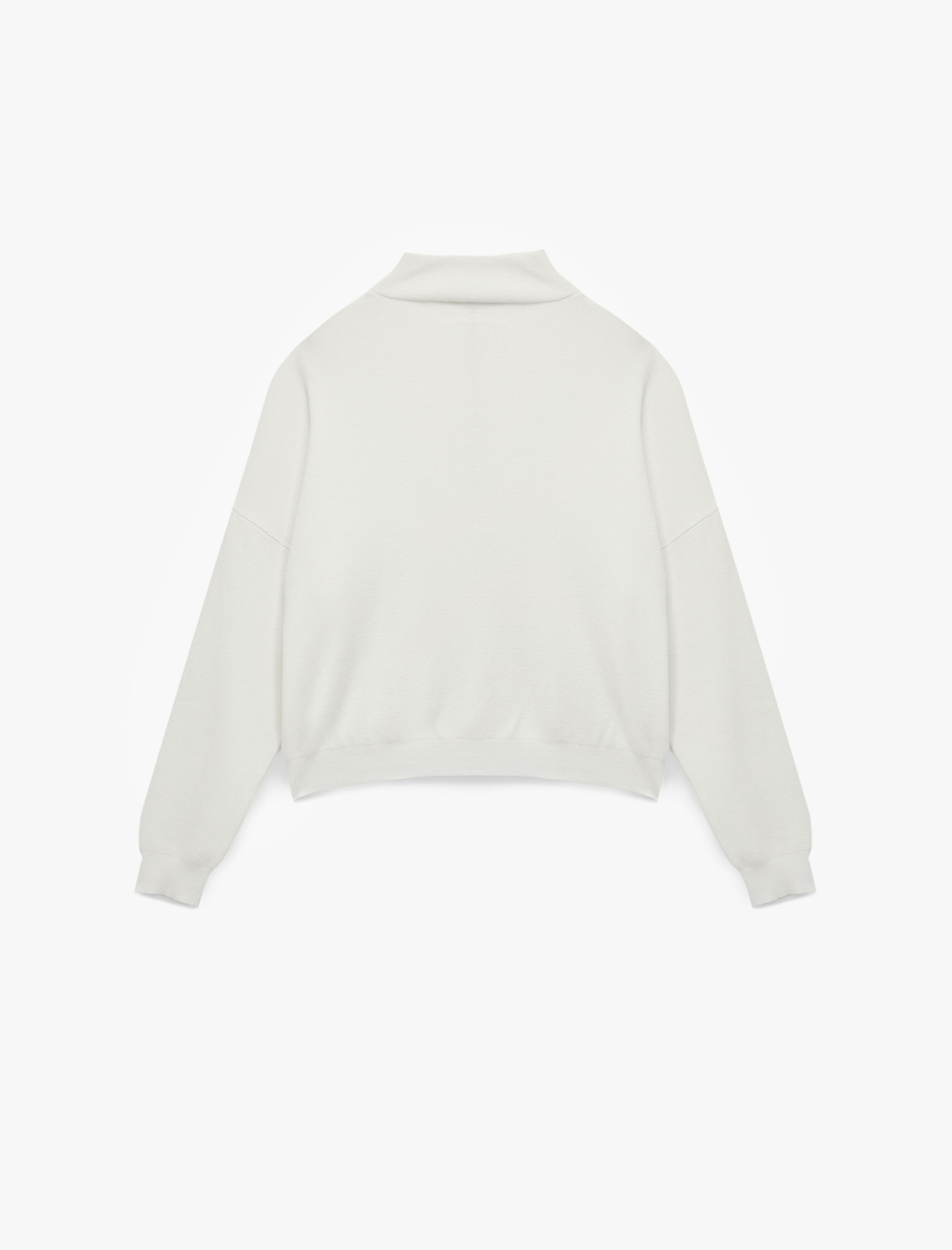   Uzun Kollu Dik Yaka Viskon Karışımlı Yarım Fermuarlı Triko Kazak