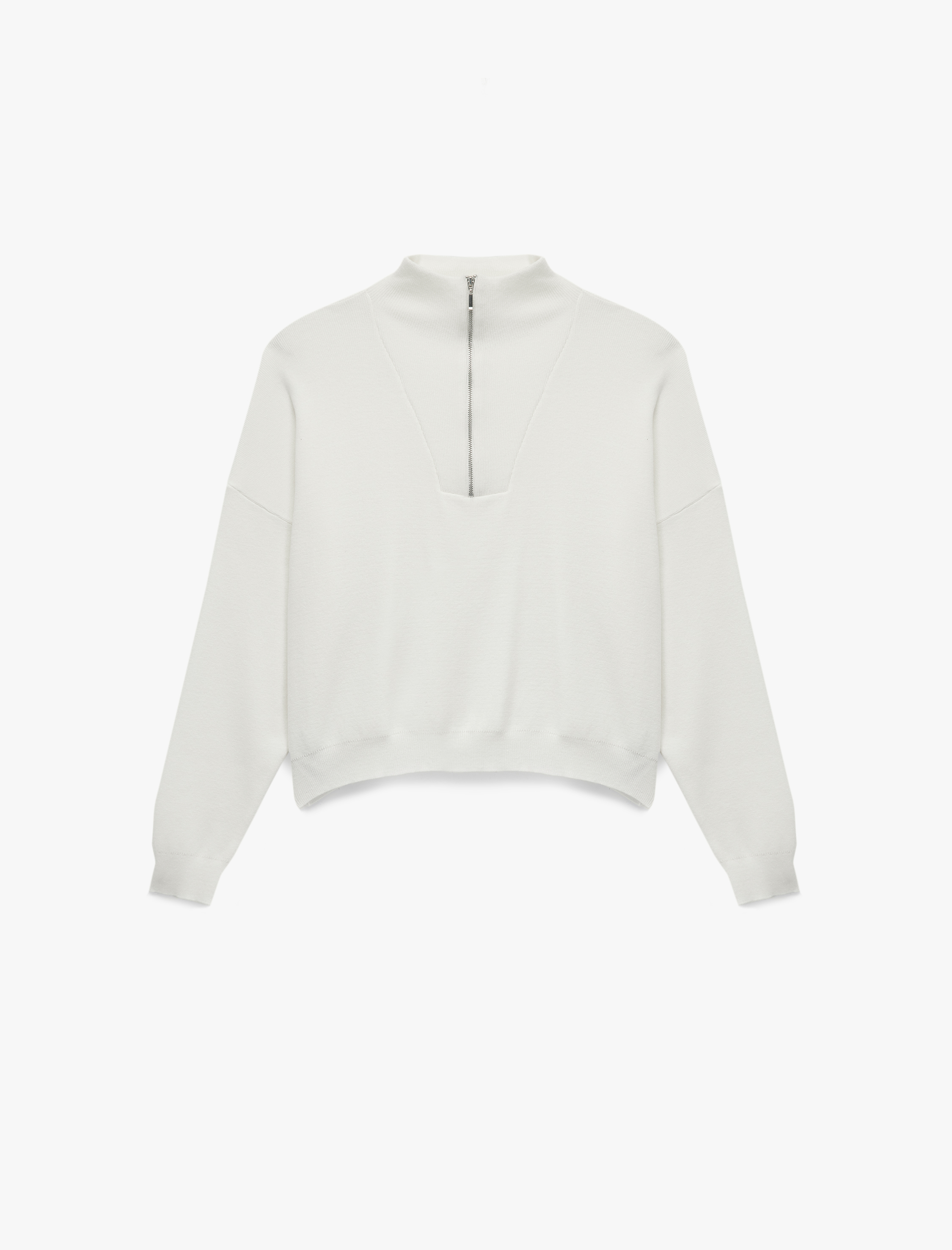   Uzun Kollu Dik Yaka Viskon Karışımlı Yarım Fermuarlı Triko Kazak