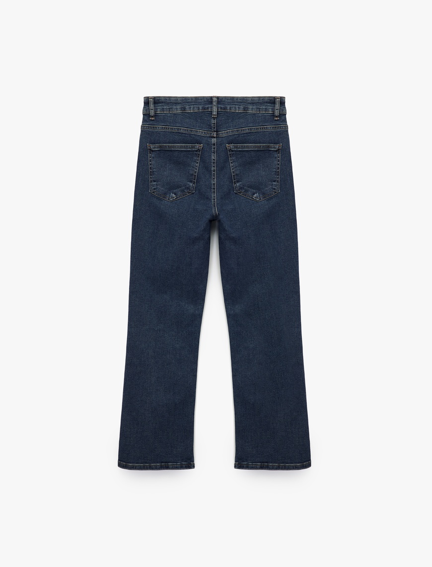   Düğmeli Cepli Dar Kalıp Pamuklu İspanyol Paça Crop Jean Pantolon -  Kick Flare Jeans