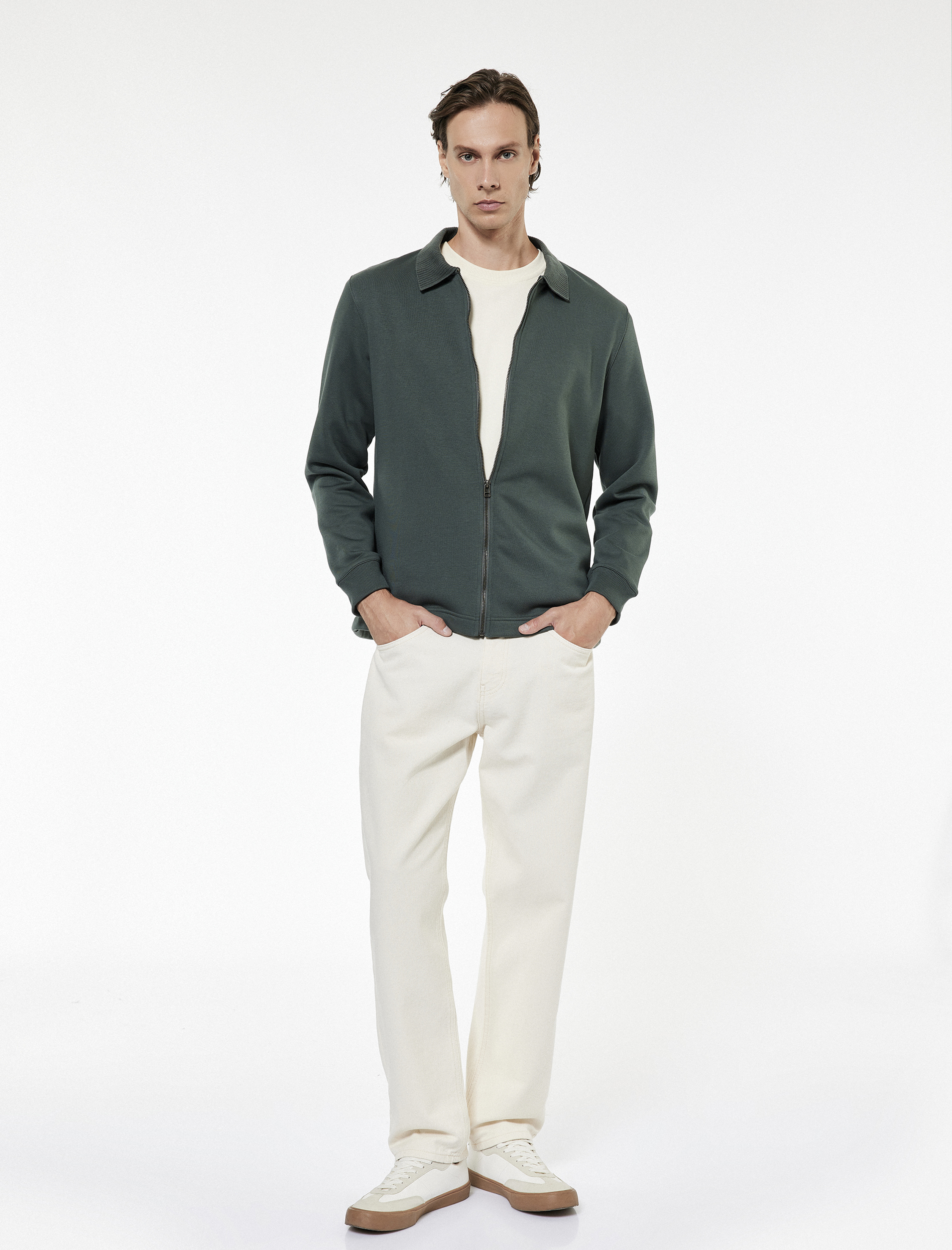   Regular Fit Uzun Kollu Şardonlu Fermuarlı Hırka