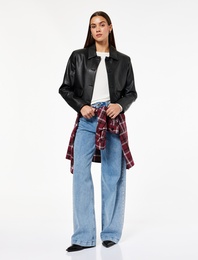 Düğmeli Cepli Geniş Paça Pamuklu Taşlı Jean Pantolon - Wide Leg Jeans