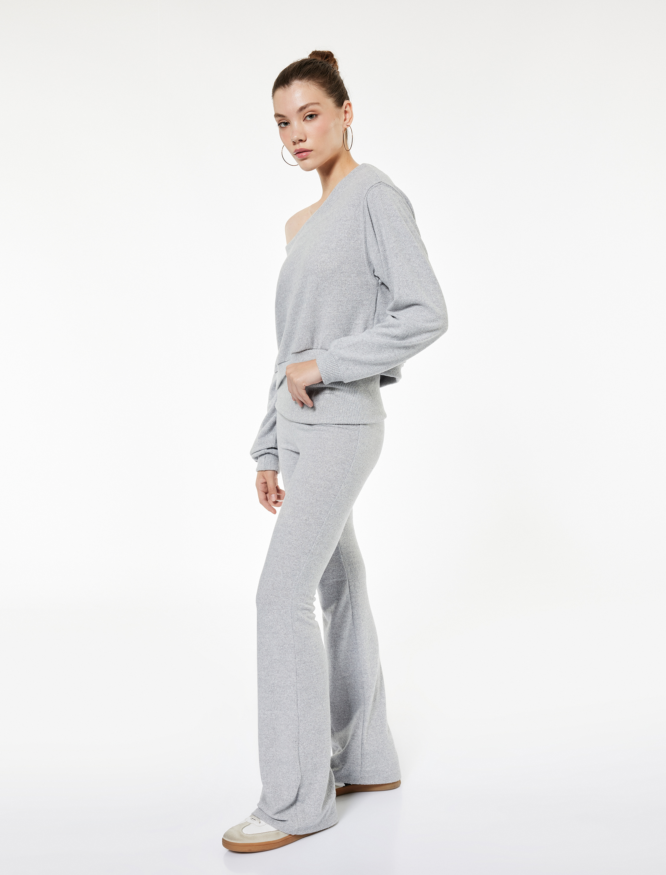   Viskon Karışımlı Yüksek Bel İspanyol Paça Tayt Pantolon