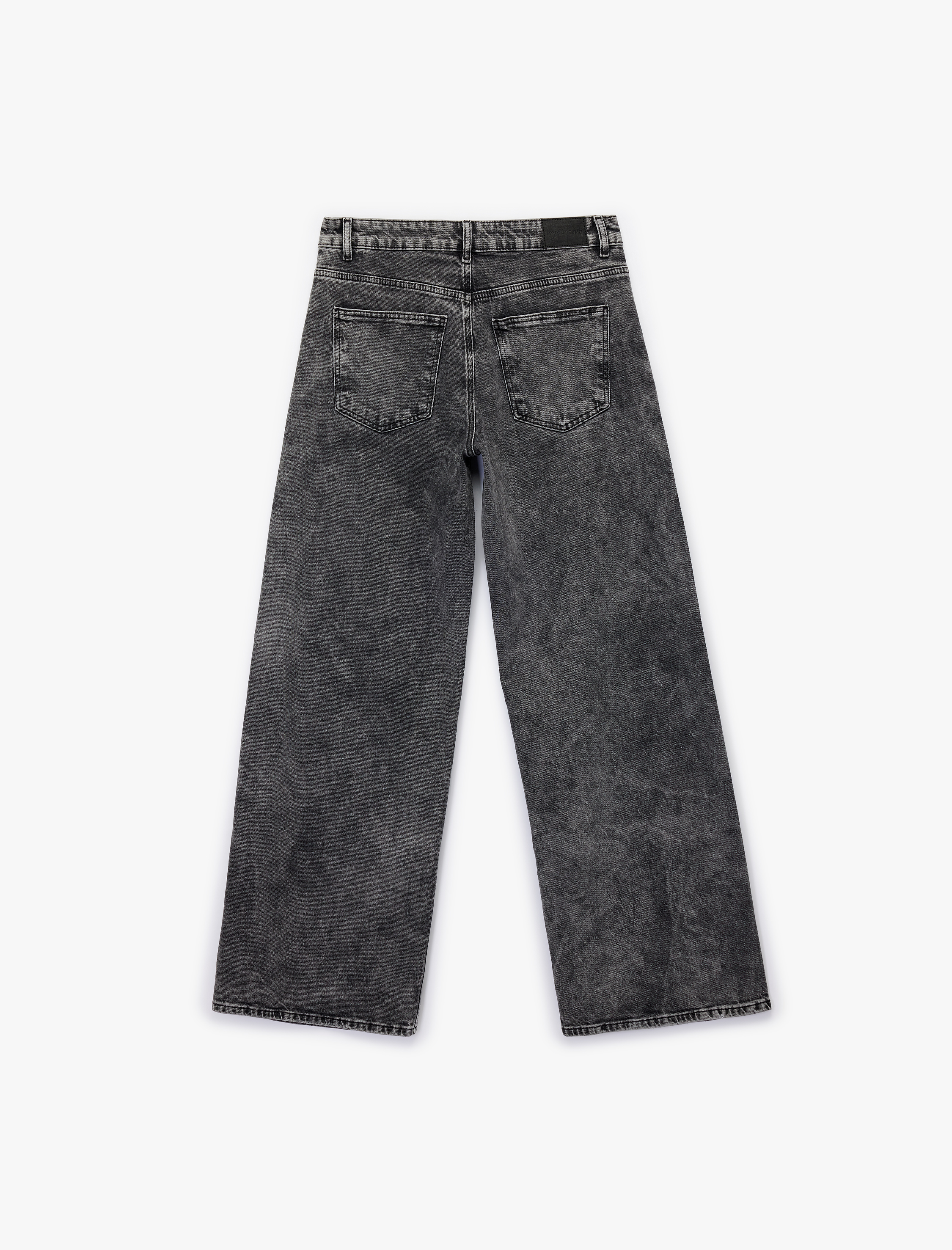   Pamuklu Bol Kalıp Düğmeli Cepli Yıkamalı Jean Pantolon - Loose Straight Fit Jean