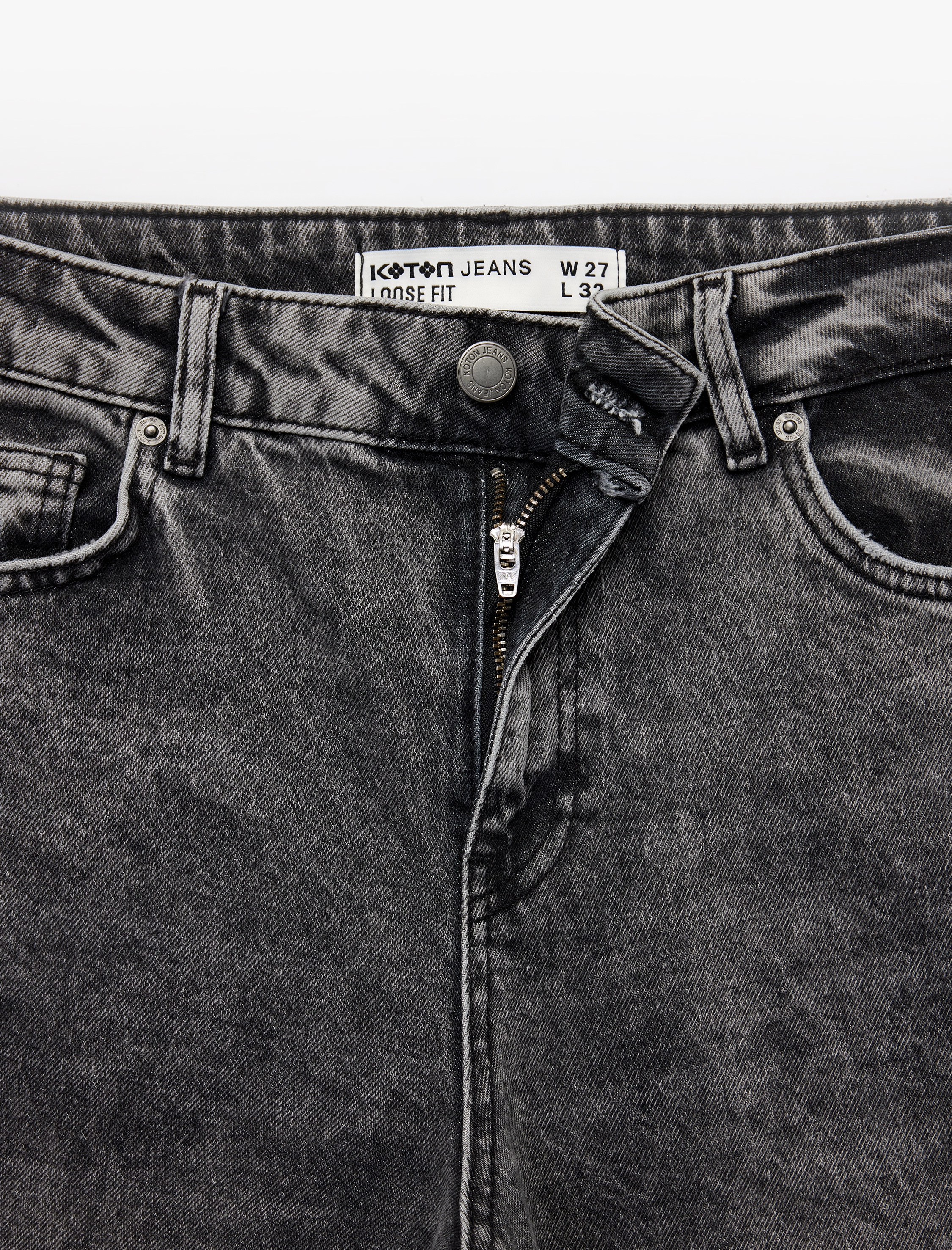   Pamuklu Bol Kalıp Düğmeli Cepli Yıkamalı Jean Pantolon - Loose Straight Fit Jean