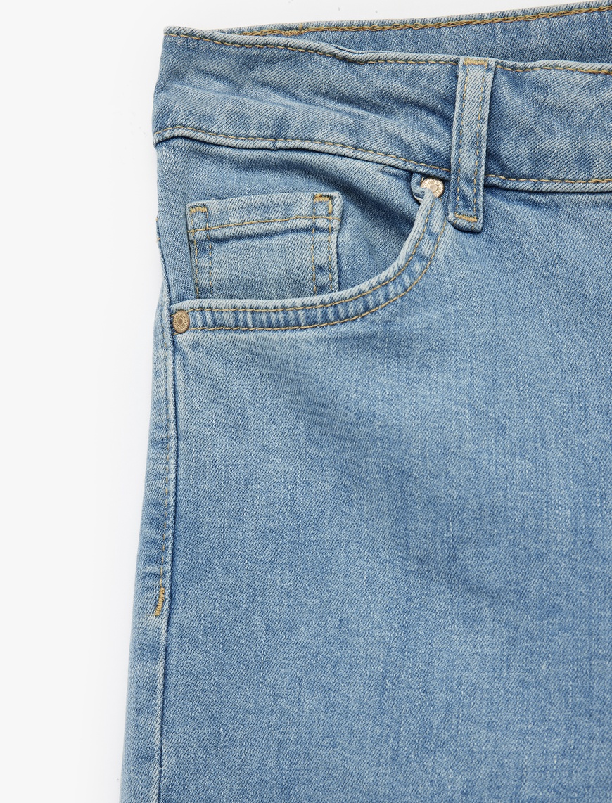   Dar Kalıp Pamuklu Yüksek Bel İspanyol Paça Jean Pantolon - Flare Jeans
