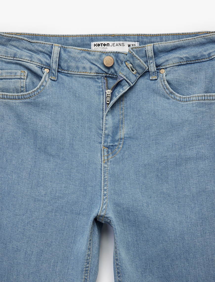   Dar Kalıp Pamuklu Yüksek Bel İspanyol Paça Jean Pantolon - Flare Jeans