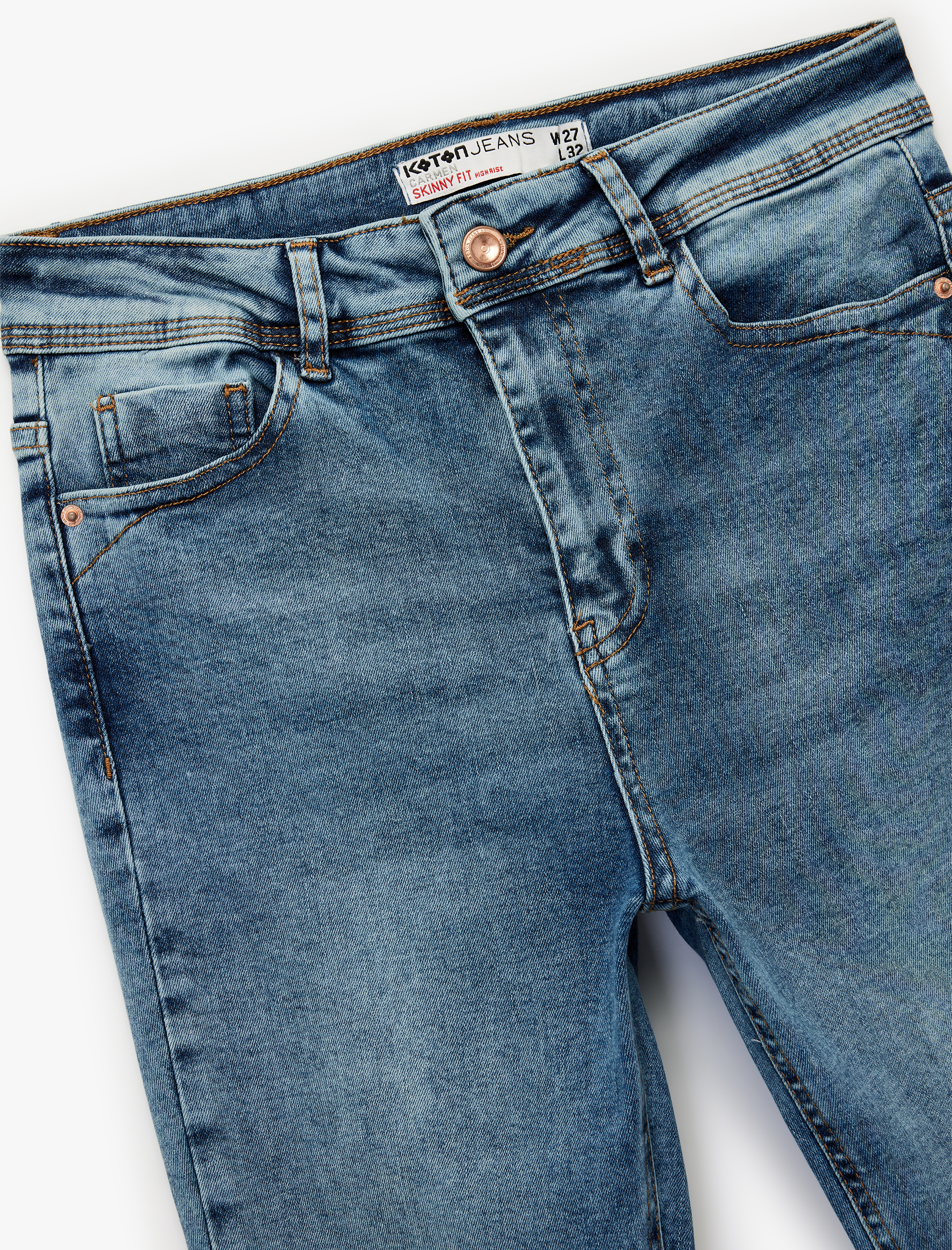   Yüksek Bel Düğmeli Cepli Dar Paça Skinny Jean Pantolon - Skinny Jeans