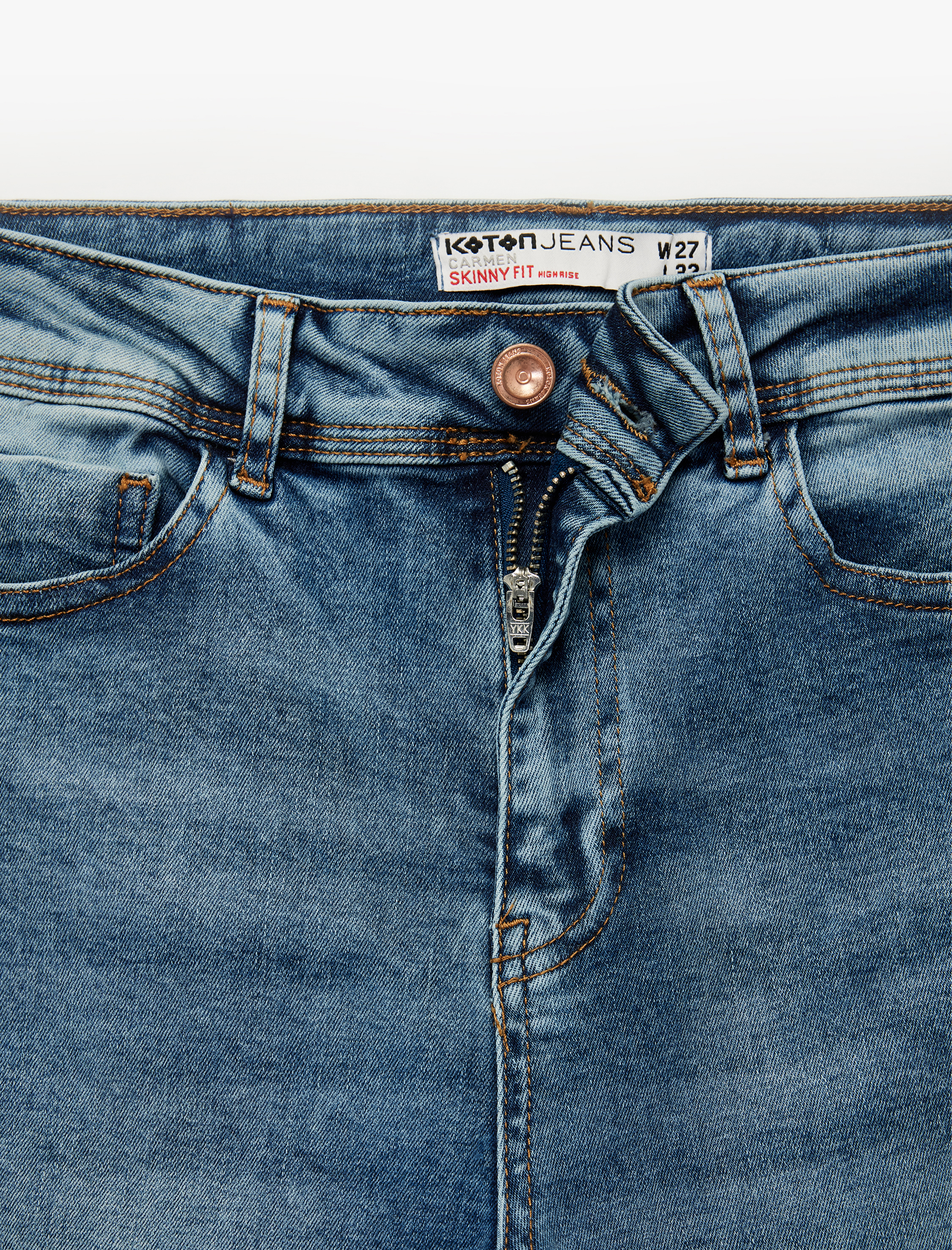   Yüksek Bel Düğmeli Cepli Dar Paça Skinny Jean Pantolon - Skinny Jeans