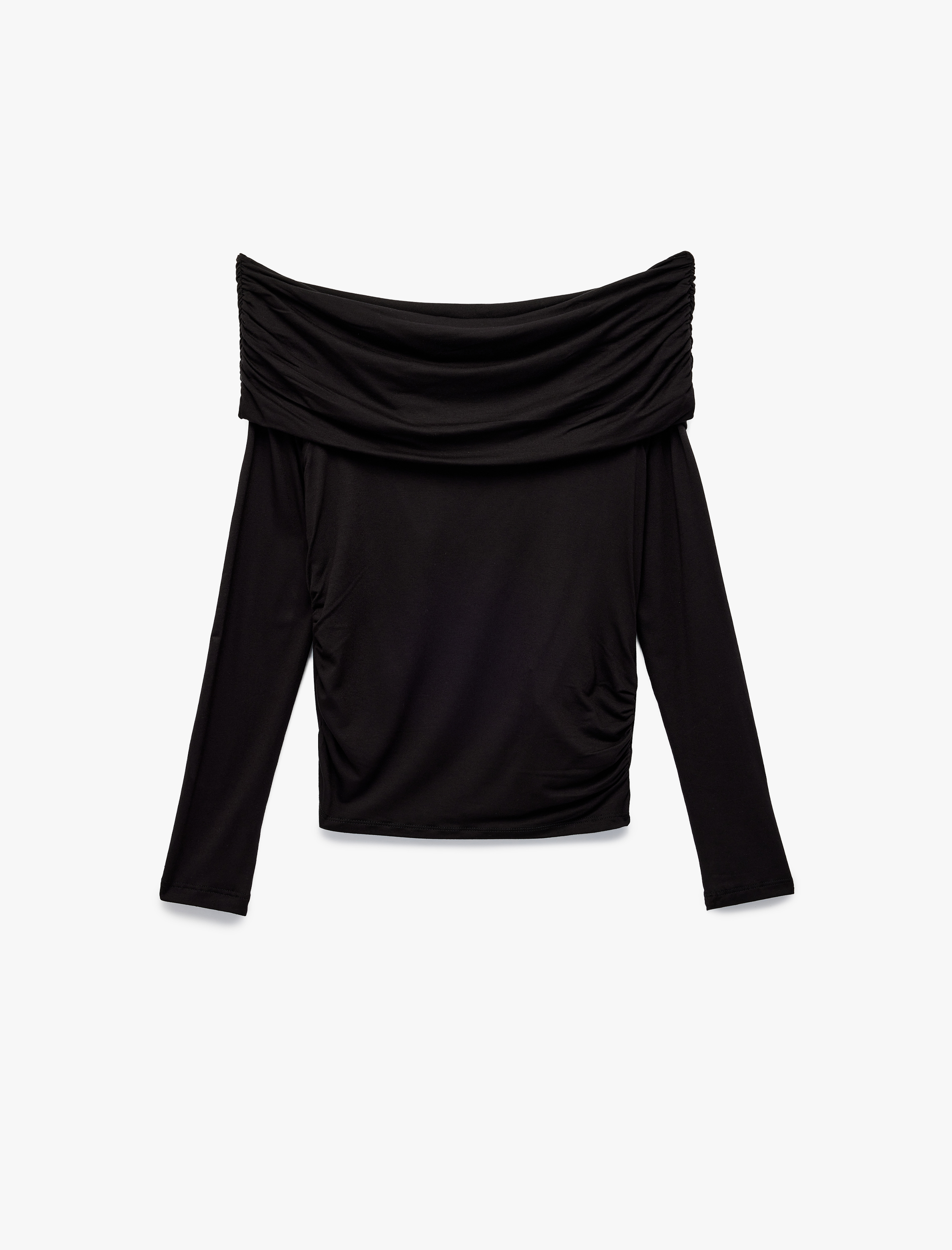   Slim Fit Omzu Açık Drapeli Uzun Kollu Viskon Tişört