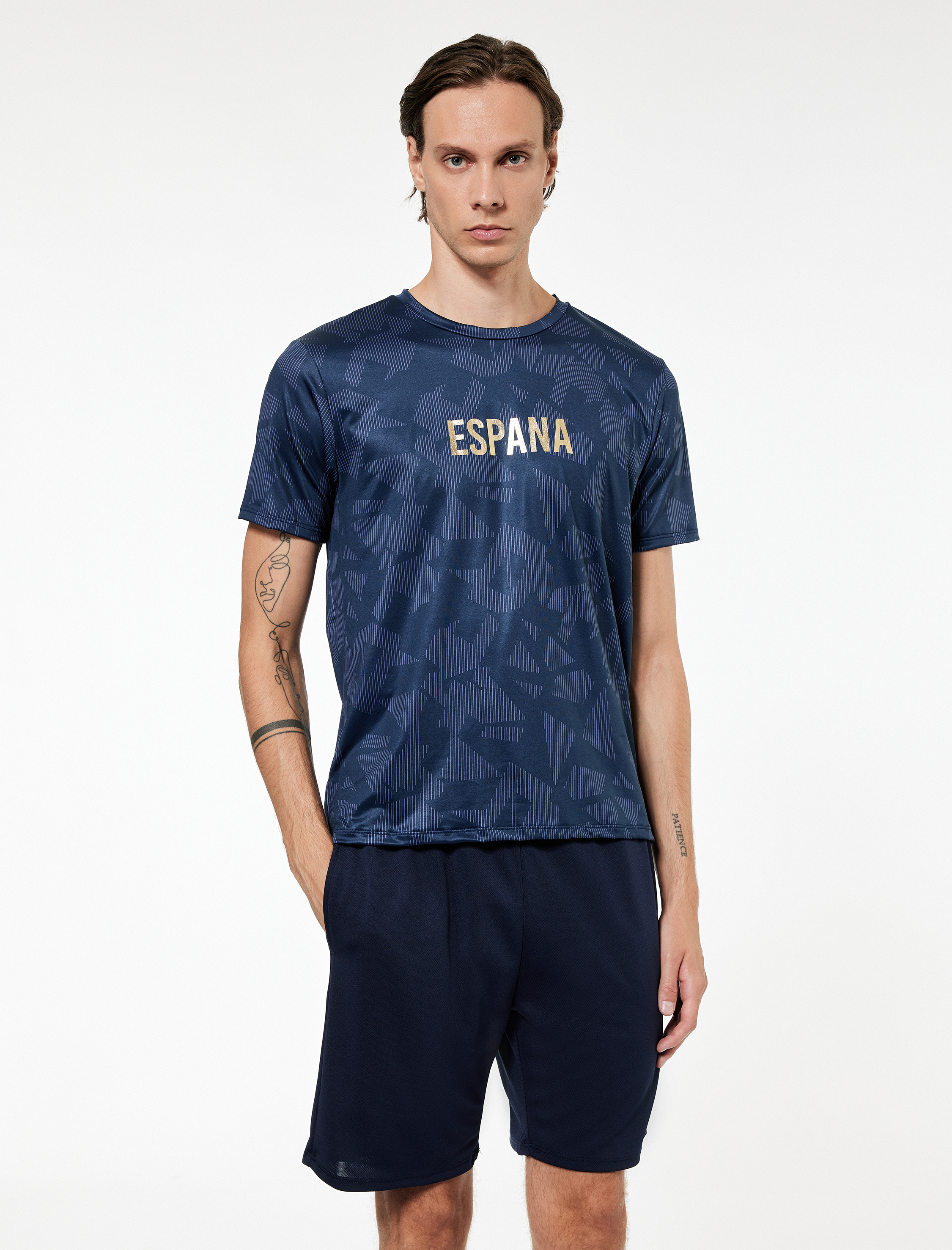   Kısa Kollu Rahat Kalıp Bisiklet Yaka Baskılı Spor Tişört