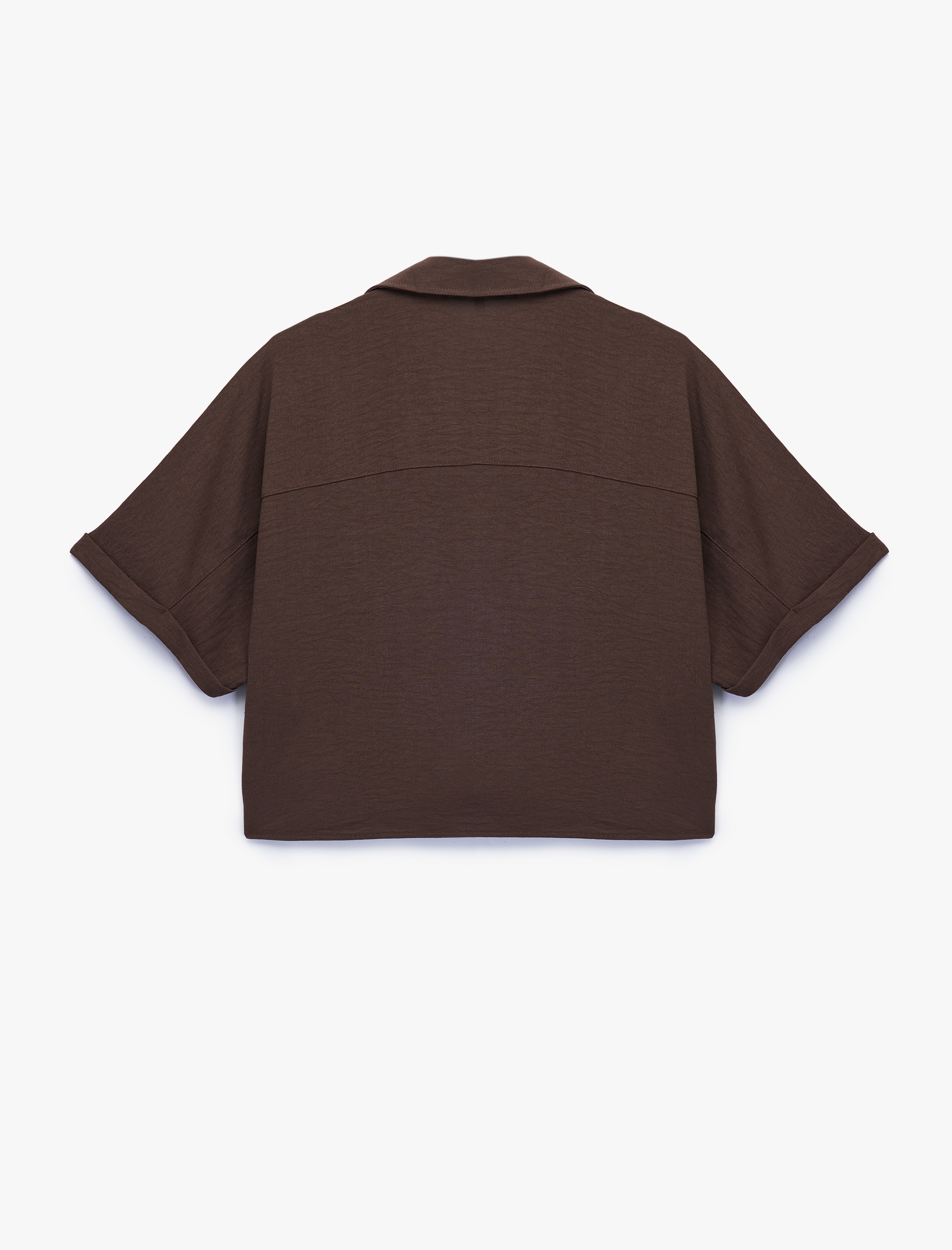 Rahat Kalıp Cep Detaylı Kısa Kollu Bağlamalı Crop Gömlek