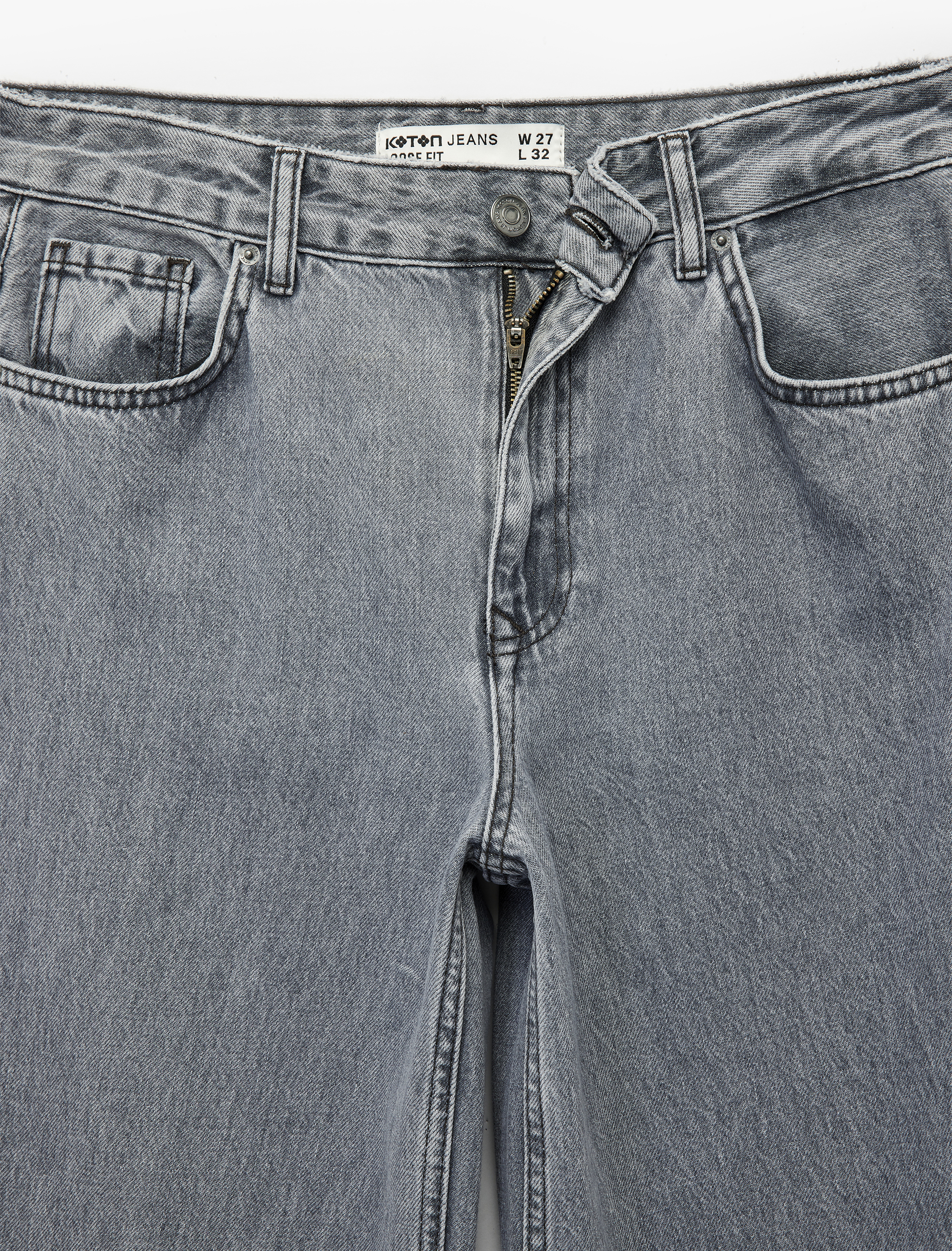   Yıkamalı Düğmeli Cepli Pamuklu Bol Kalıp Geniş Paça Jean Pantolon - Loose Straight Fit Jean