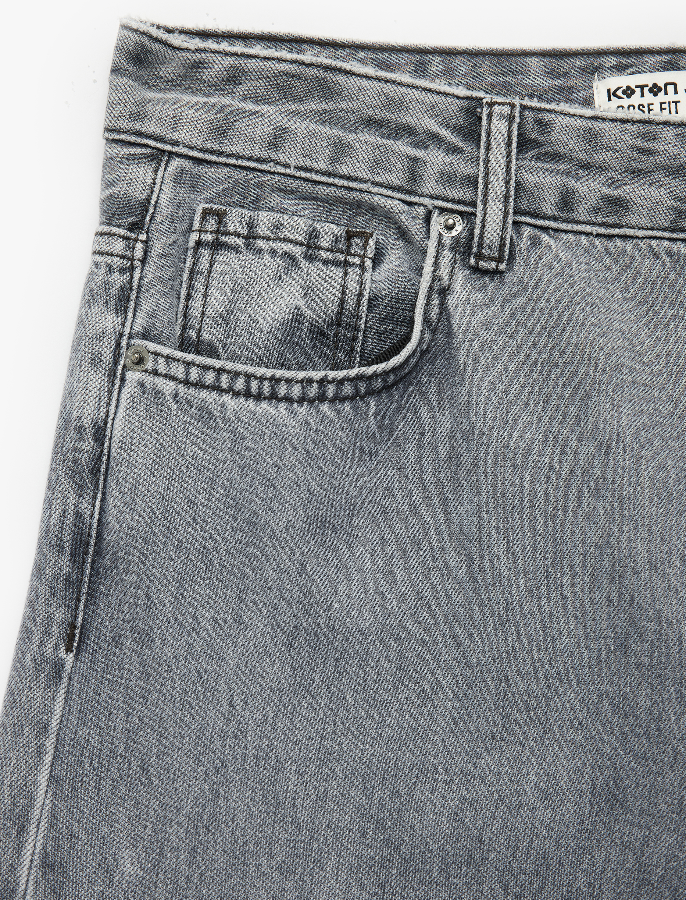   Yıkamalı Düğmeli Cepli Pamuklu Bol Kalıp Geniş Paça Jean Pantolon - Loose Straight Fit Jean