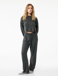 Rahat Kalıp Beli Bağlamalı Triko Pijama Altı