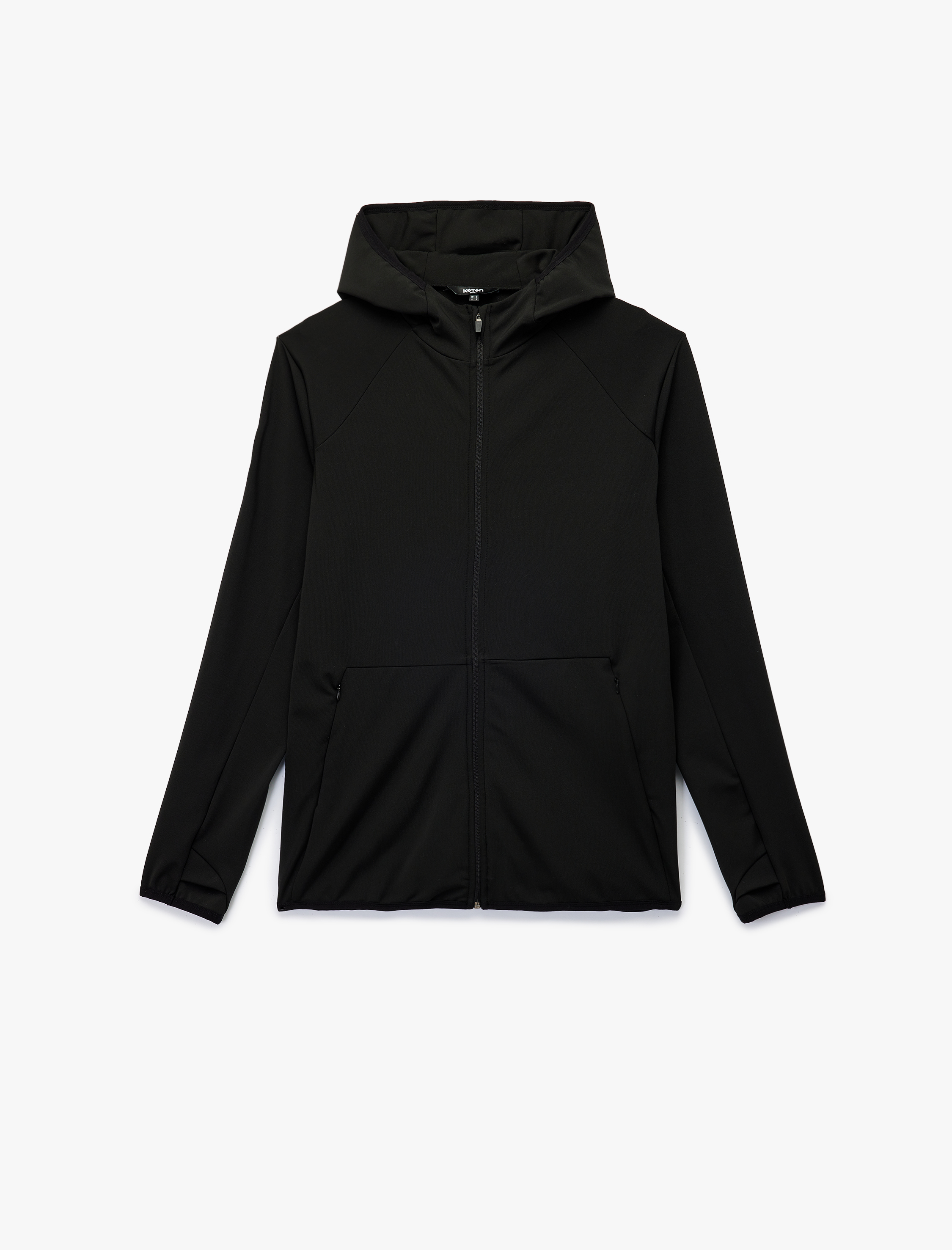   Slim Fit Uzun Kollu Fermuarlı Cep Detaylı Kapşonlu Spor Sweatshirt