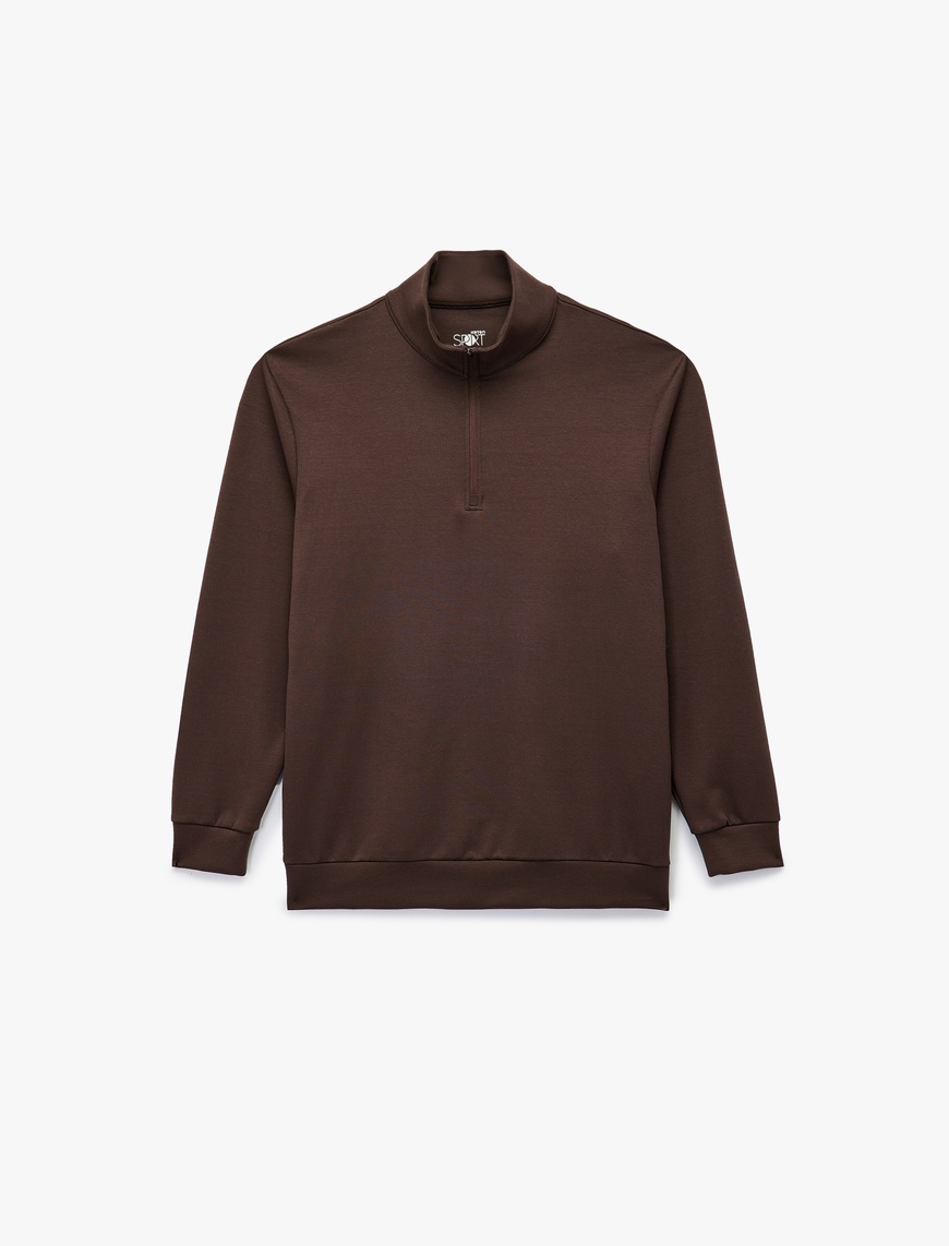   Pamuklu Uzun Kollu Dik Yaka Oversize Yarım Fermuarlı Spor Sweatshirt