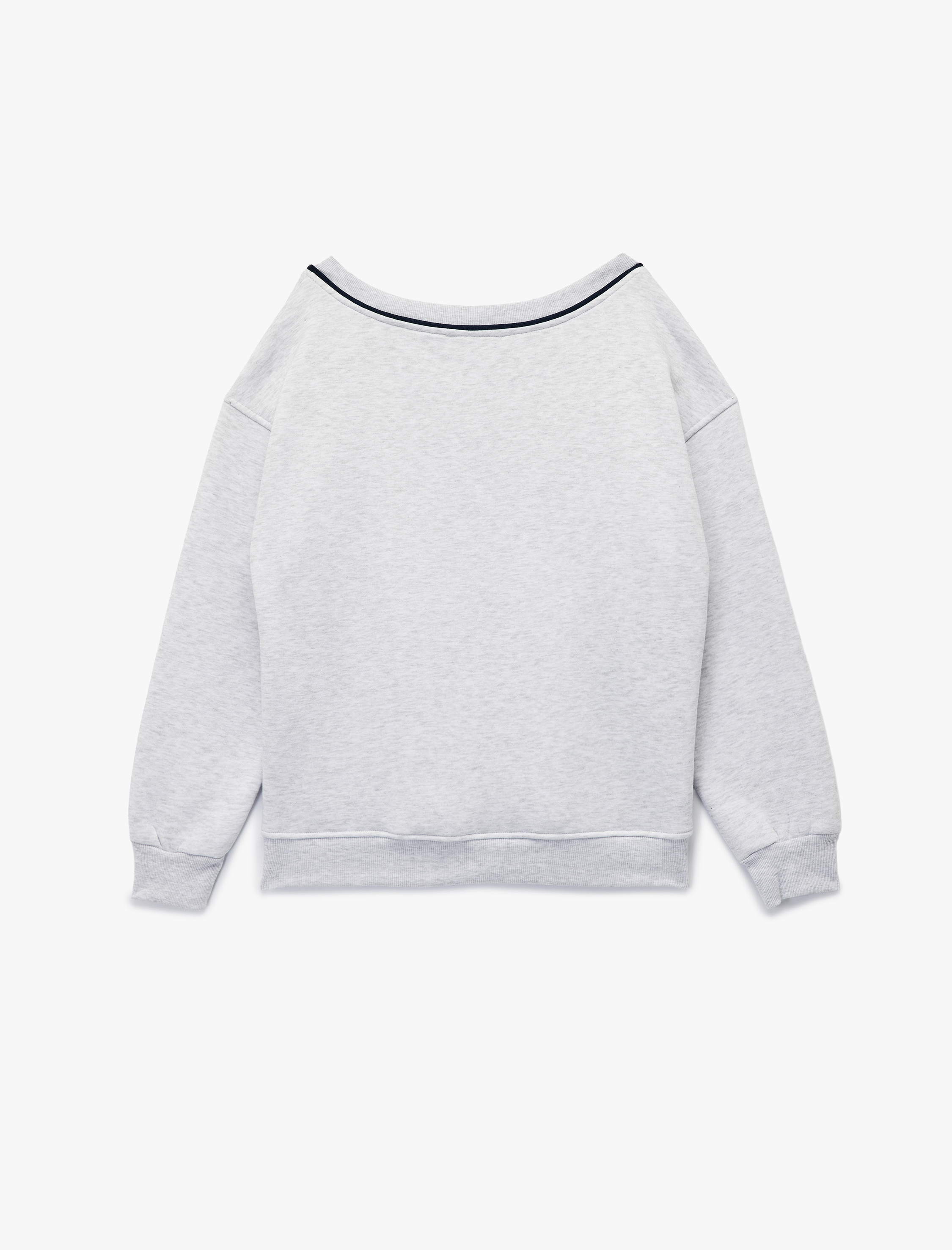 Uzun Kollu V Yaka Biyeli Nakışlı Oversize Sweatshirt