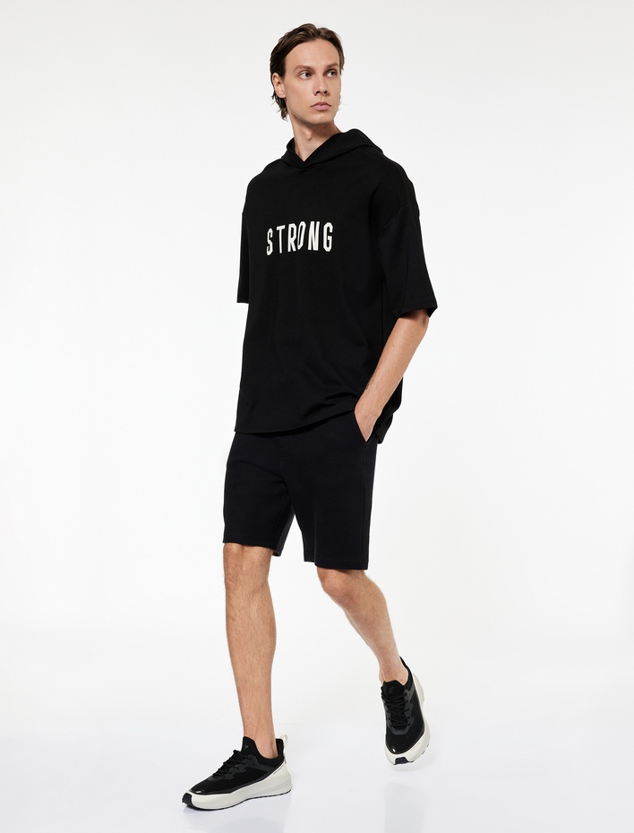  Beli Bağcıklı Pamuklu Cep Detaylı Spor Şort